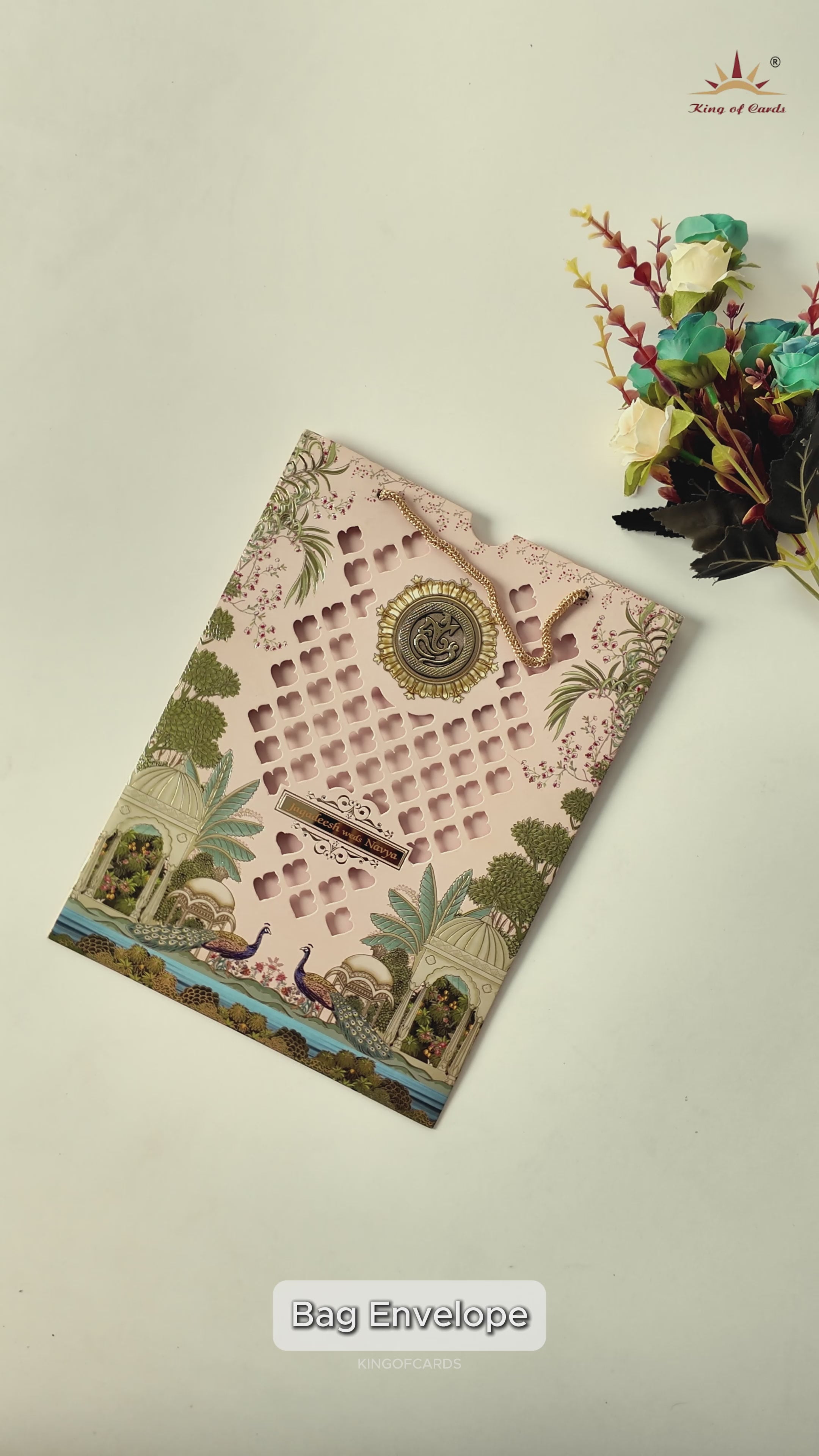Cream Laser-Cut Bag Style Wedding Card - KNAS3106