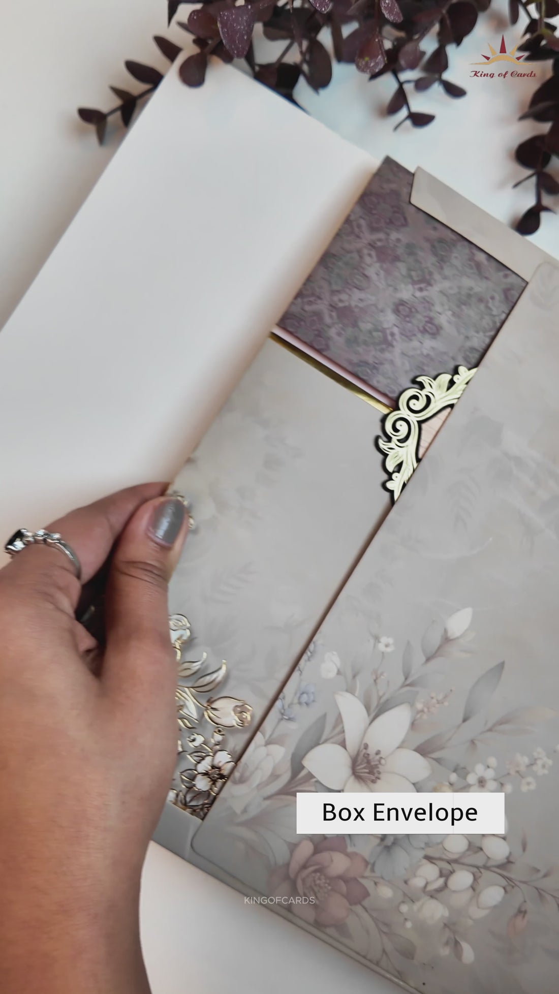 Grey Gold Floral Padded Wedding Card - KSH72980