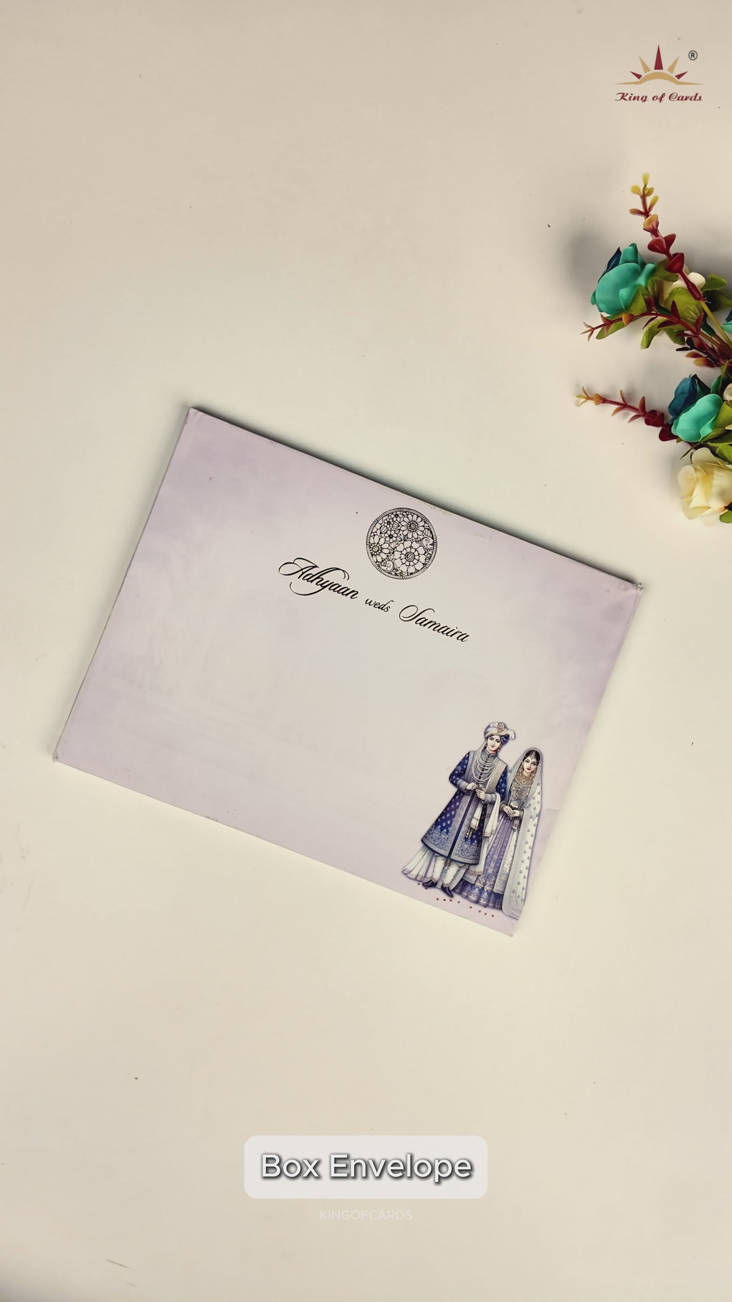 Lavender Padded Peacock Palace Wedding Card-KRC31100