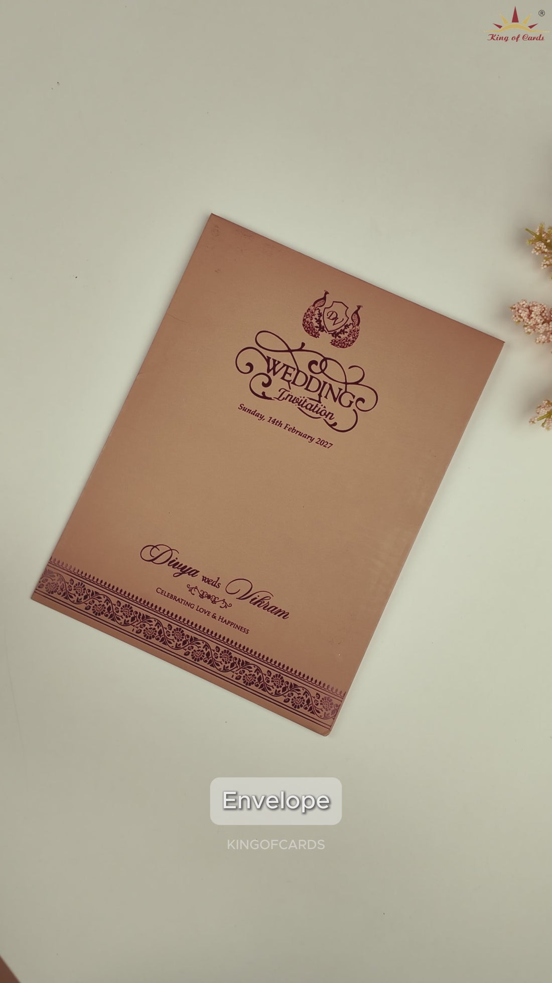 Warm Beige Floral Wedding Invitation Card - KNRR7073B