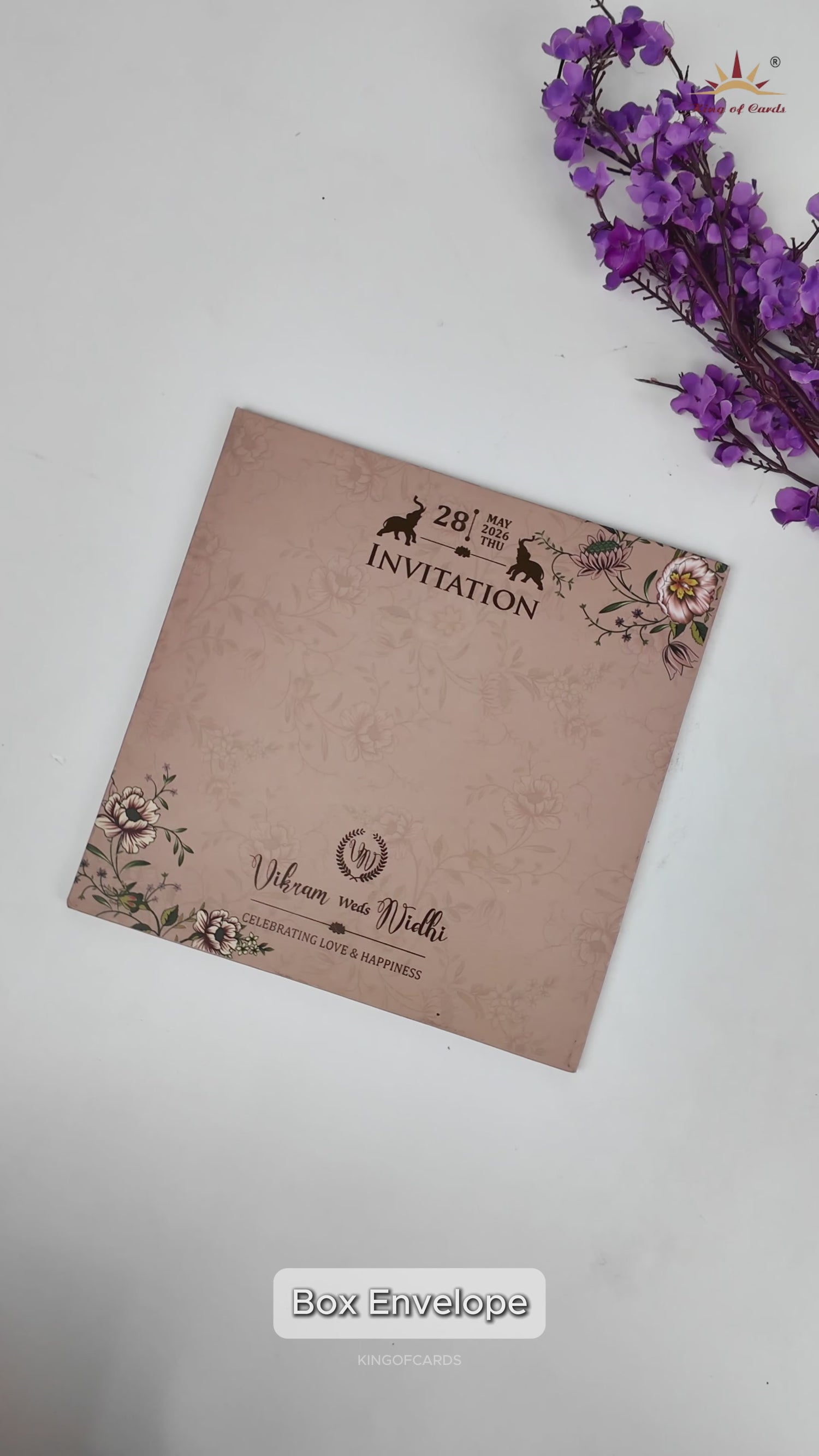 Cream Floral Cutout Script Wedding Card-KRE27300
