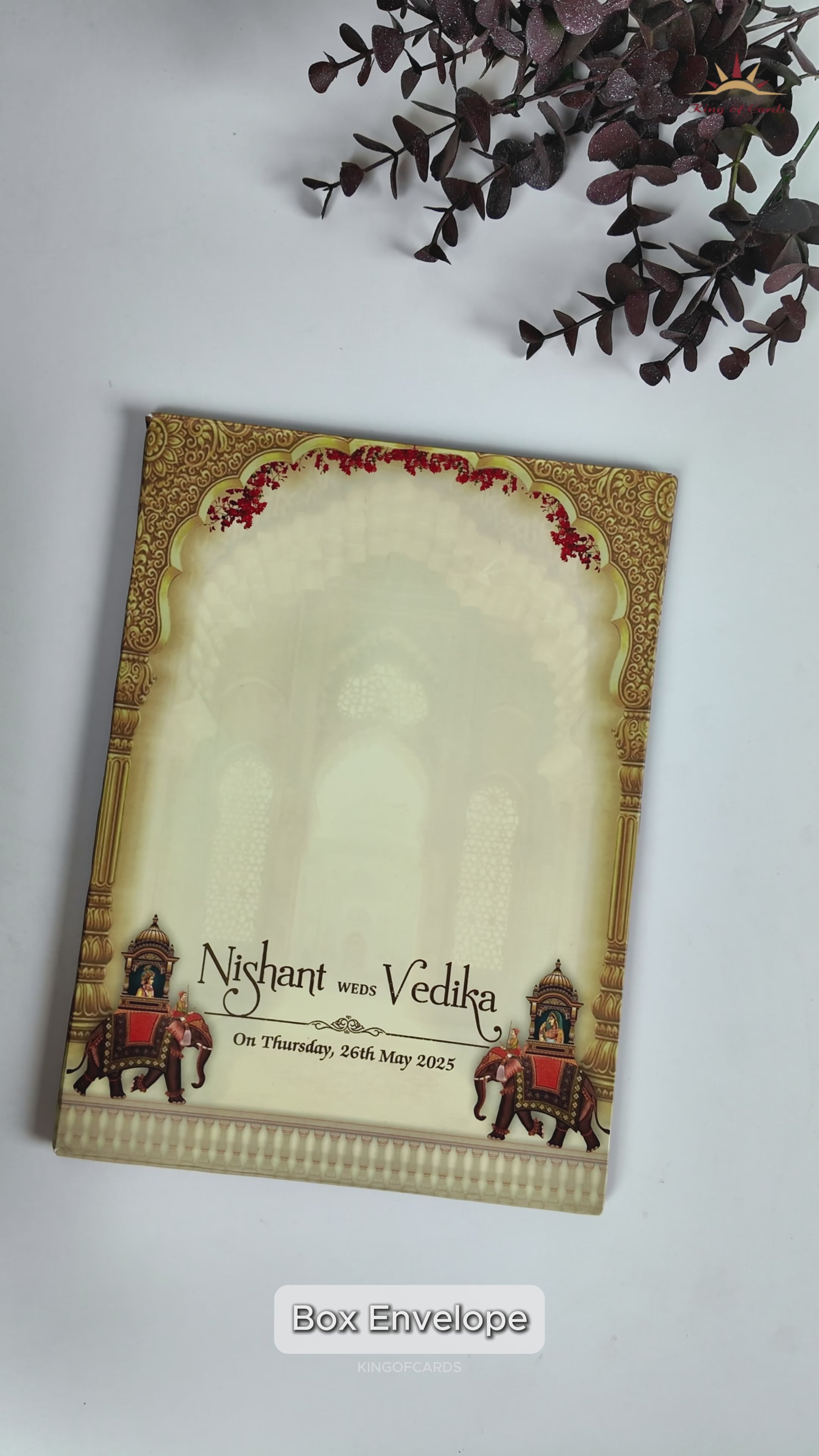 Brown Palace Elephant Padded Wedding Card-KRE27980