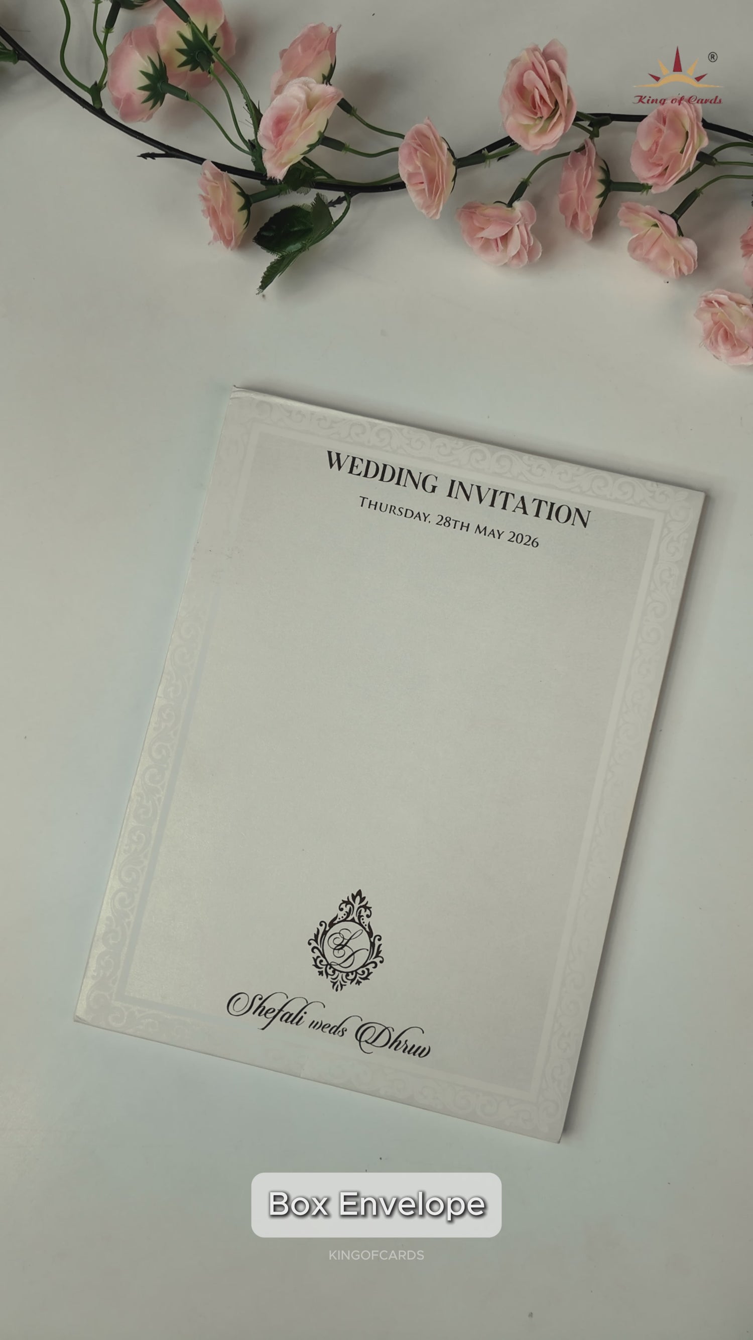 White Gold Geometric Padded Wedding card-KRE28230