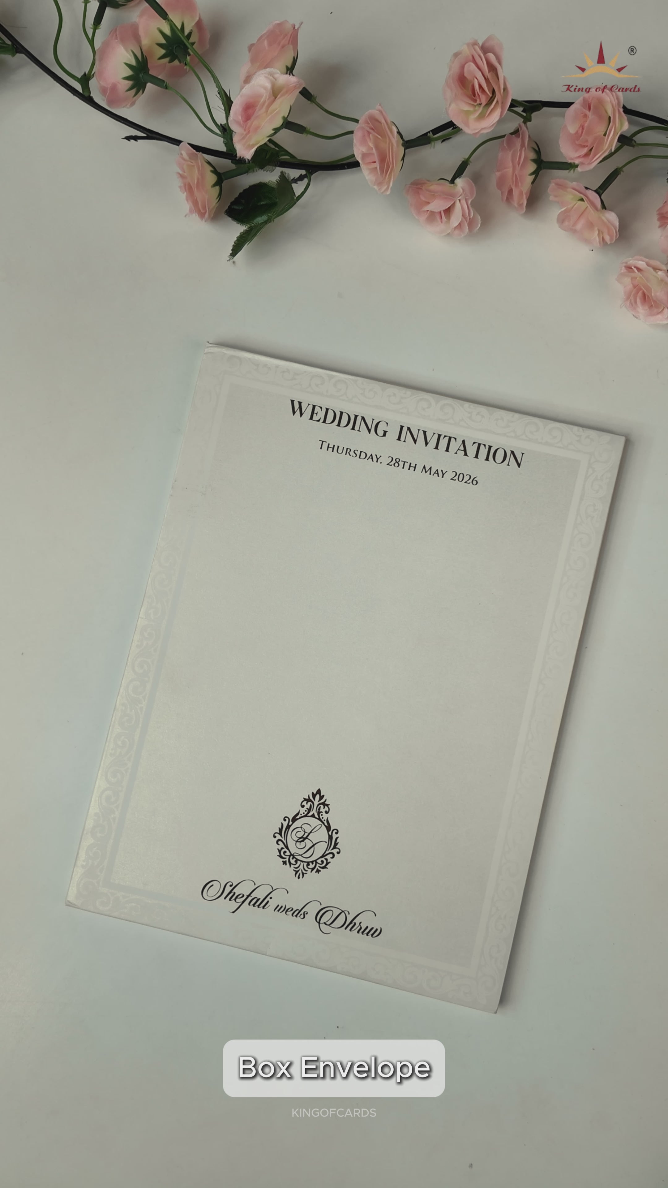 White Gold Geometric Padded Wedding card-KRE28230