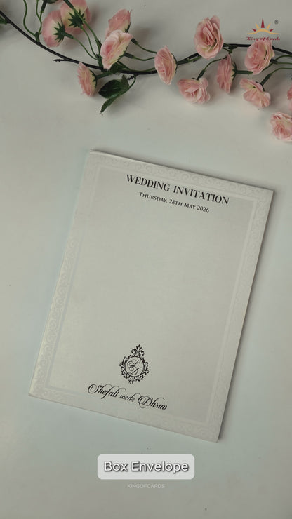 White Gold Geometric Padded Wedding card-KRE28230