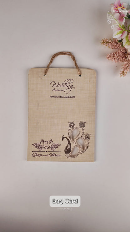 Cream Padded Arishina Kumkuma Bag Style Wedding Card - KNPS9516S