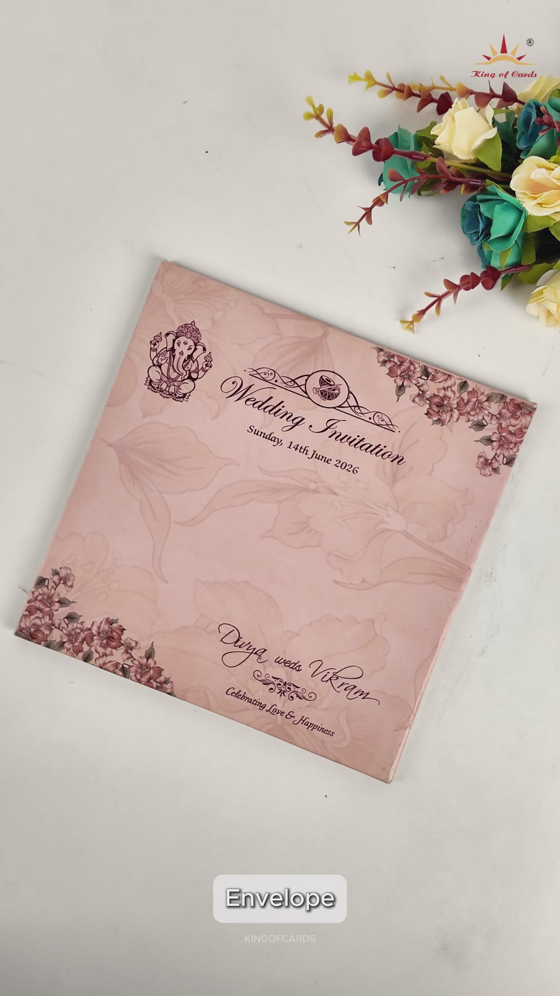 Pink Floral Damask Padded Wedding Card-KNPO5523P