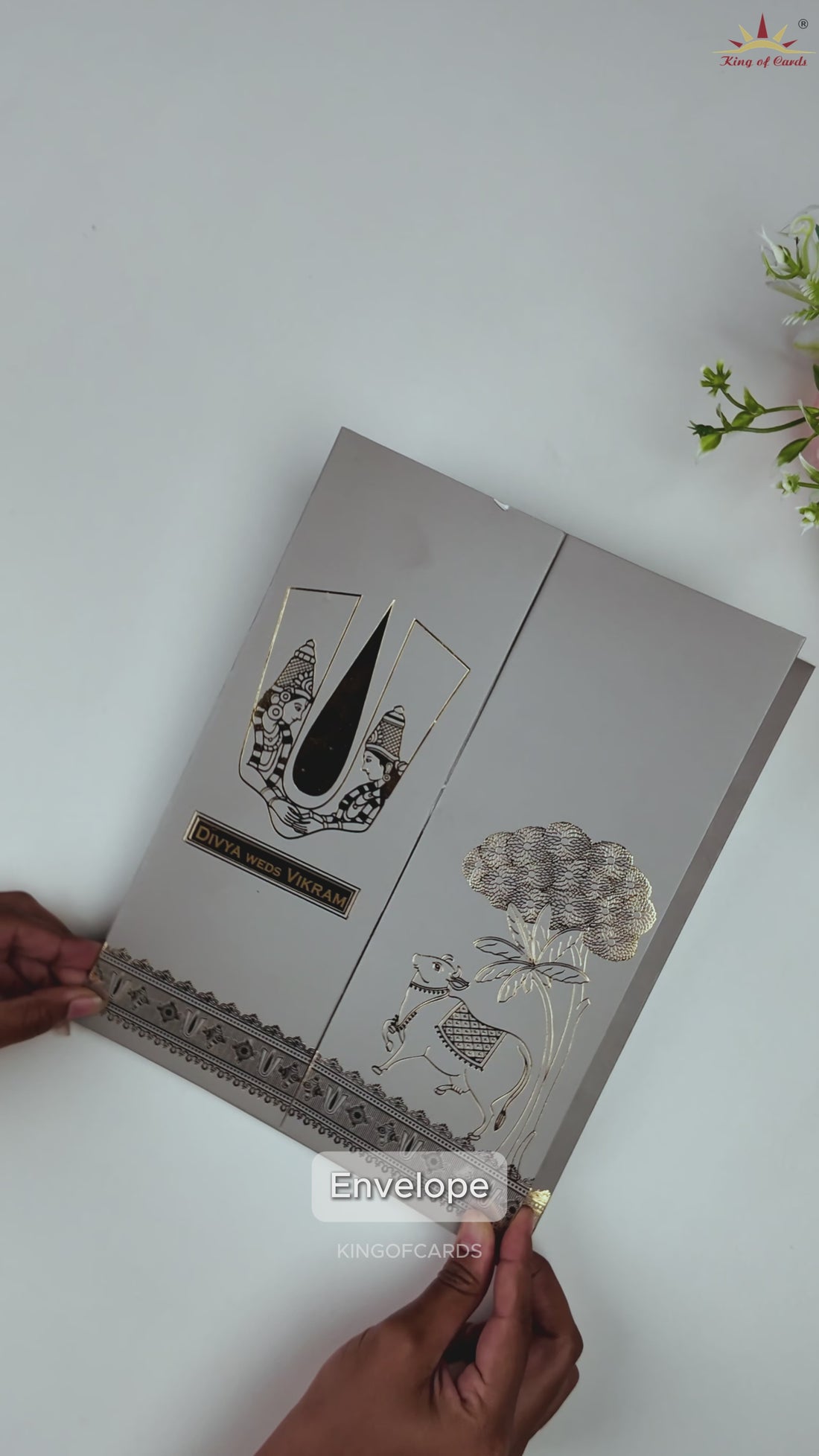 Grey Vaishnava Tilak Door Style Wedding Card - KNRR8708G