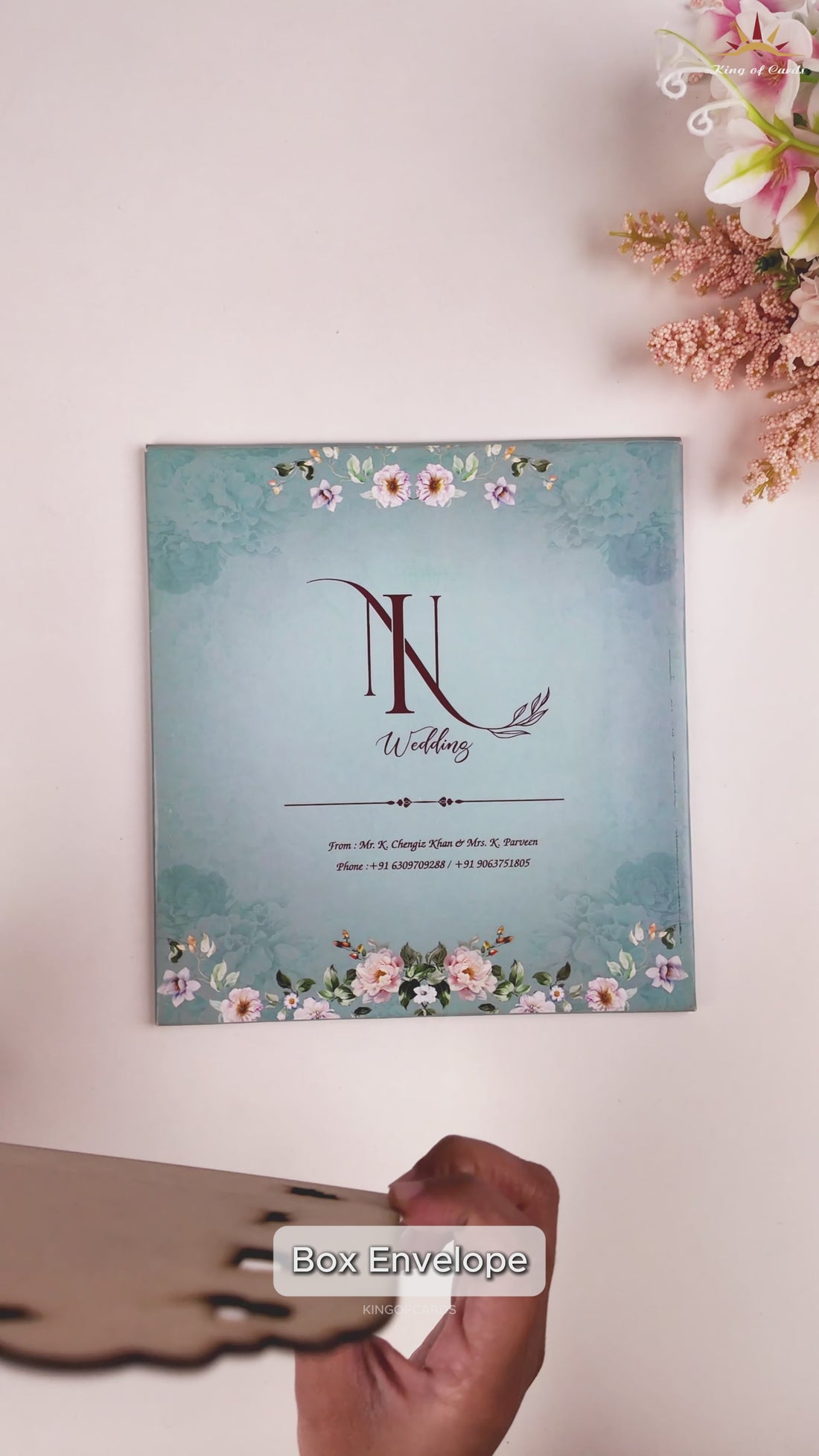 Blue Floral MDF Laser Cut Invitation Card-KNKA8062