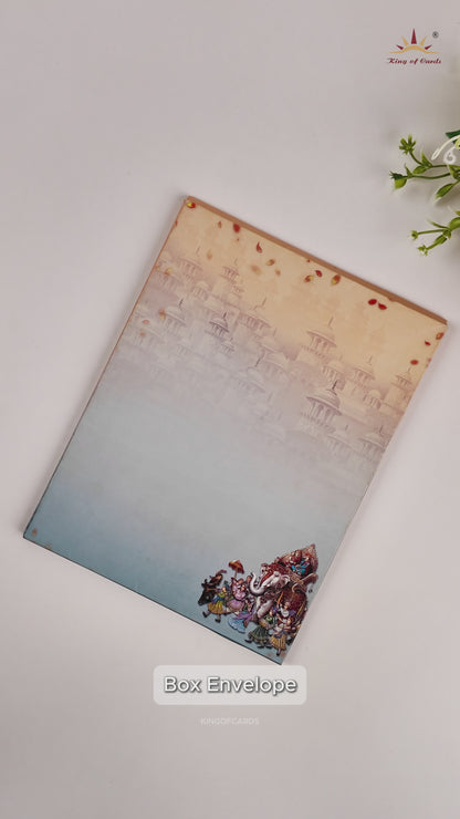 Blue Royal Elephant Baraat Wedding Card - KAA05170