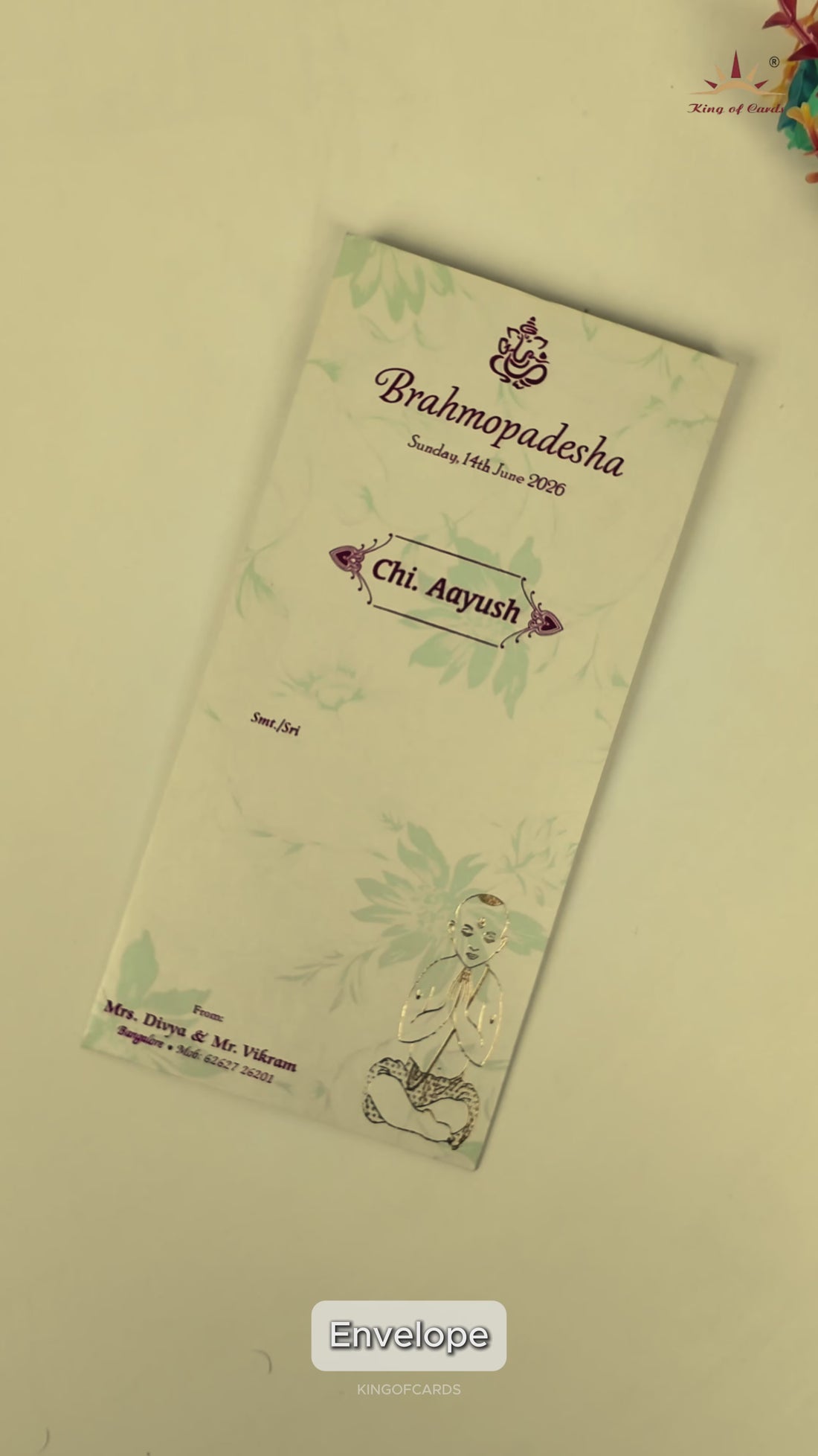 Cream Thread Ceremony Invitation Card-KNPD3217