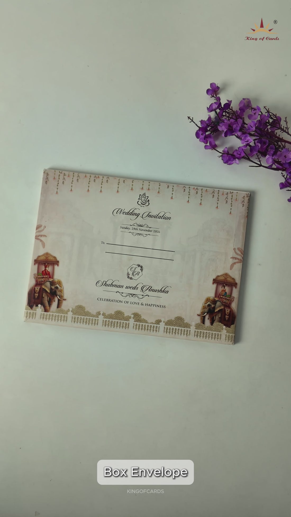 Pink Gold Elephant Theme Padded Wedding Card-KRB09210