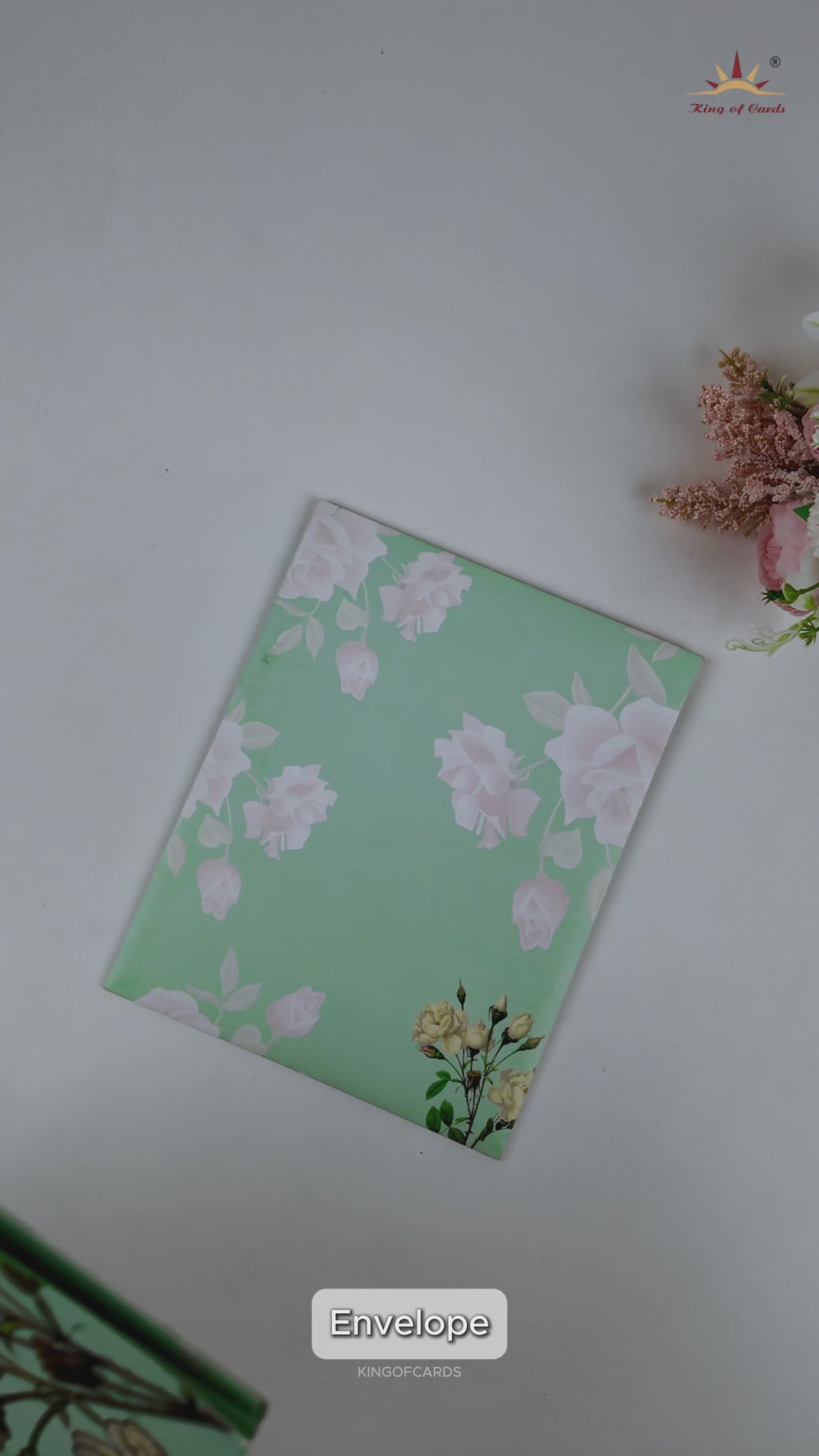 Green Pink Floral Wedding Card - KNKJ1090