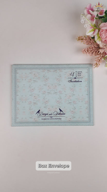 Blue Floral MDF Wedding Card - KNKO7602
