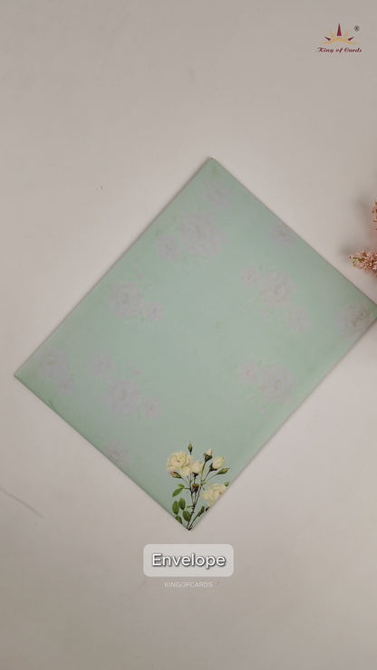 Pastel Green Floral Door-Style Wedding Card - KNKJ1119