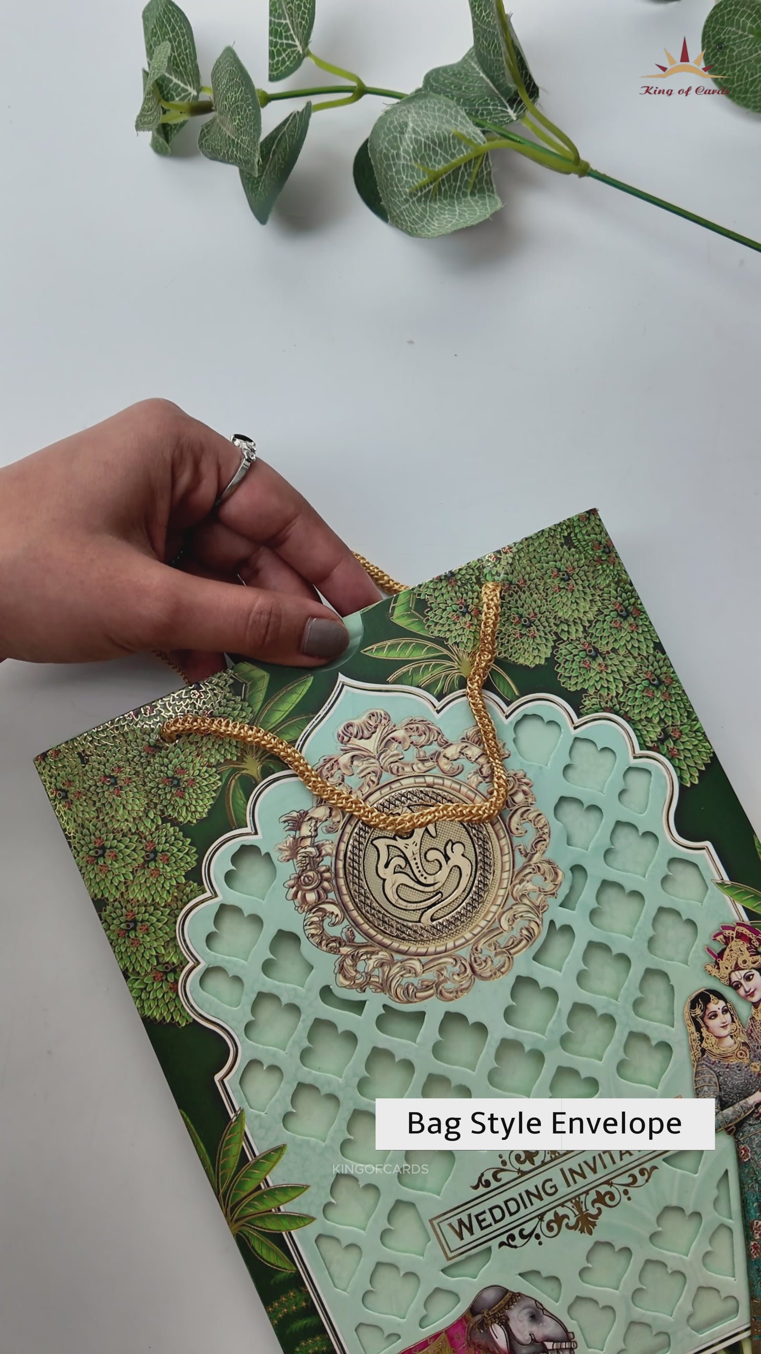 Regal Green Ganesha Wedding Card-KNAV1802