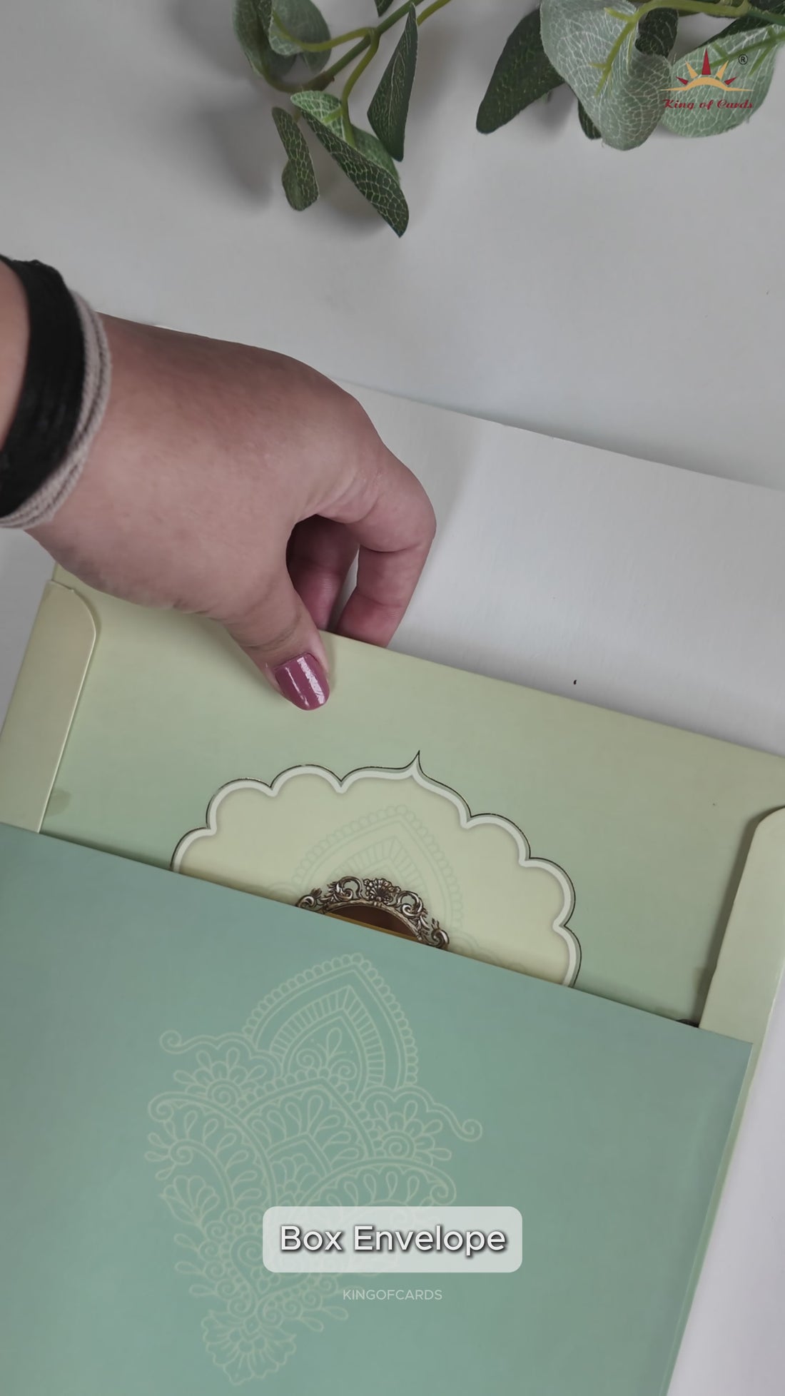 Mint Green Royal Elephant Padded Wedding Card-KRE27120