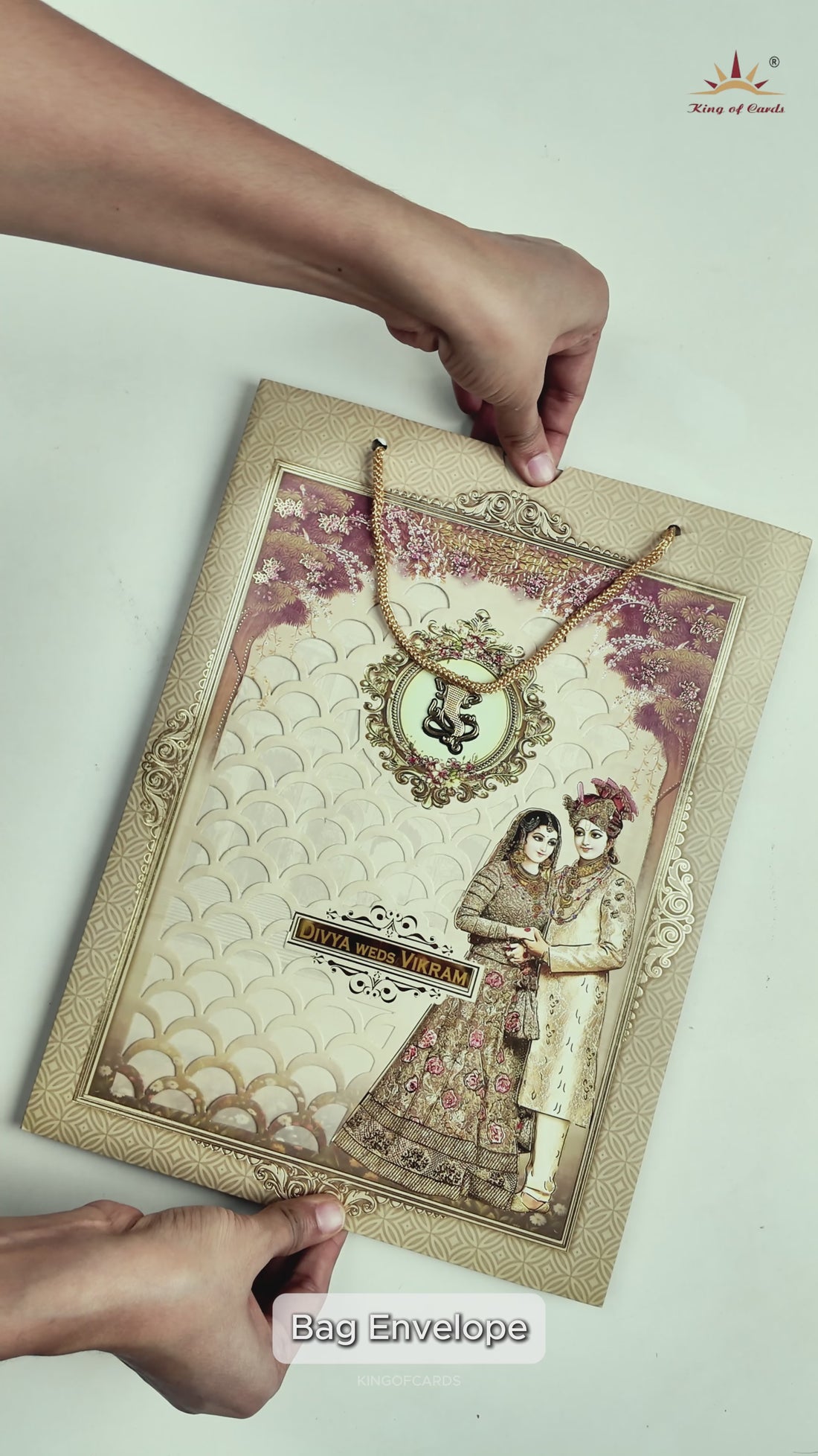 Gold Laser-Cut Floral Bride Groom Wedding Card - KNAS3104