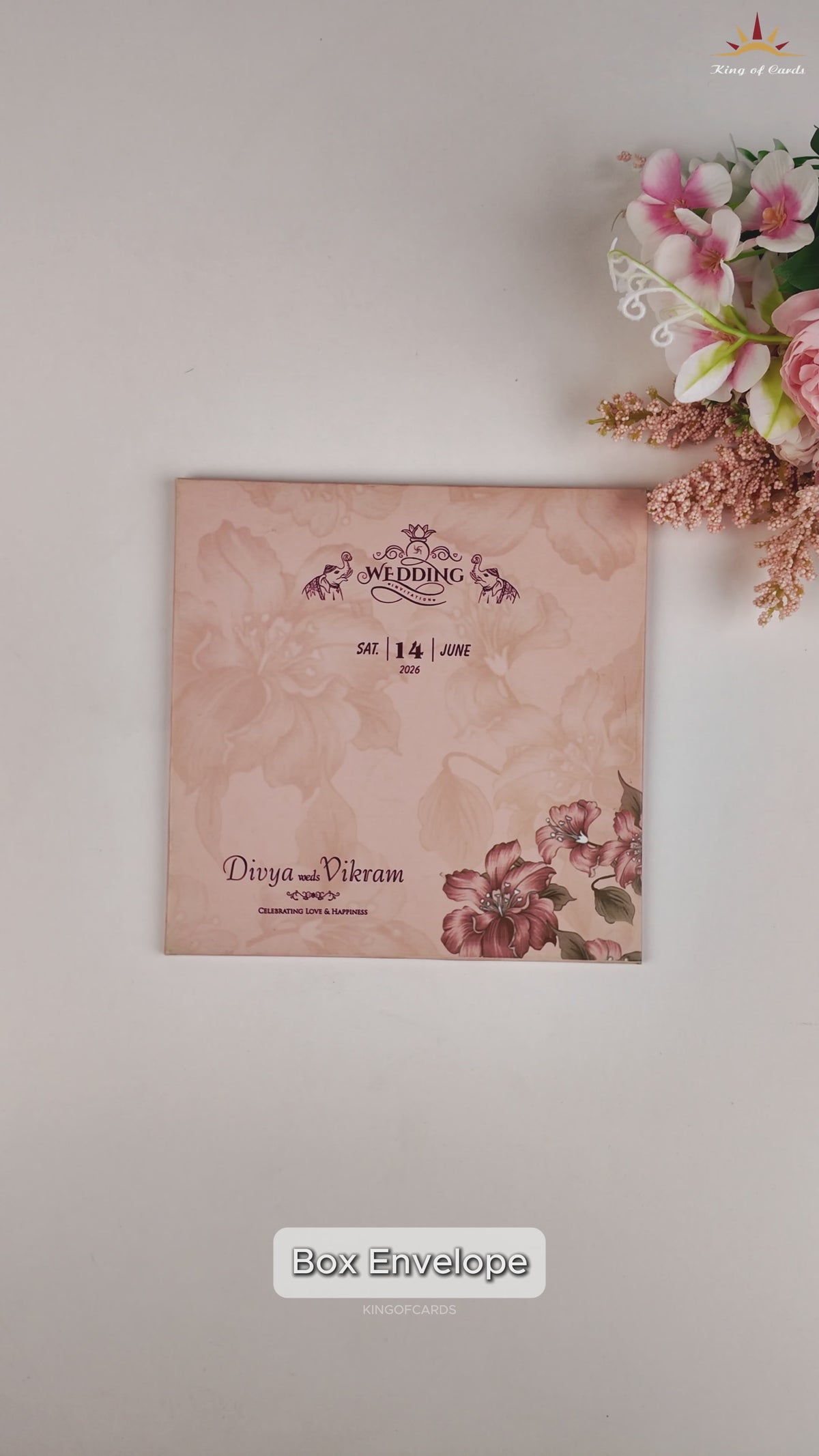 Peach Laser Cut Floral MDF Wedding Card - KNKA8050