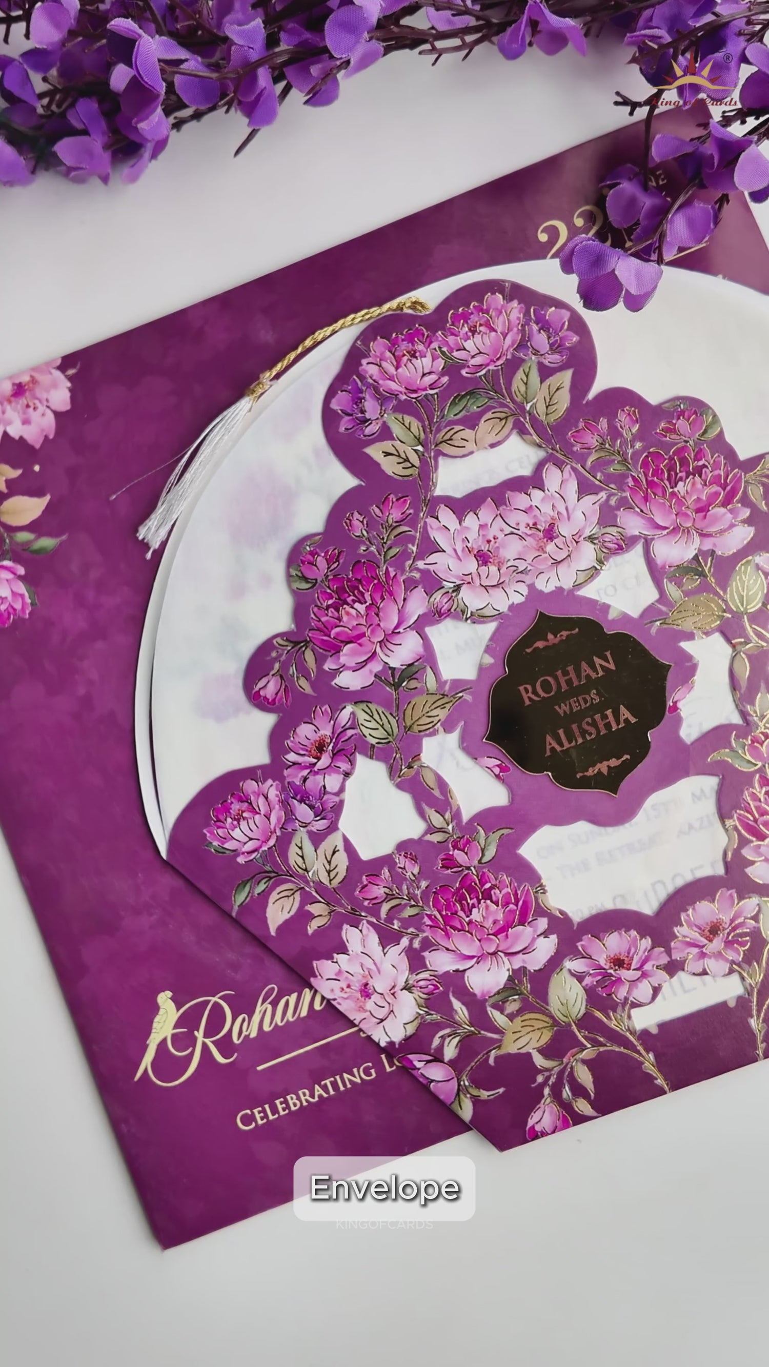 Royal Purple Laser Cut Floral Arch Wedding Card - KFR16190