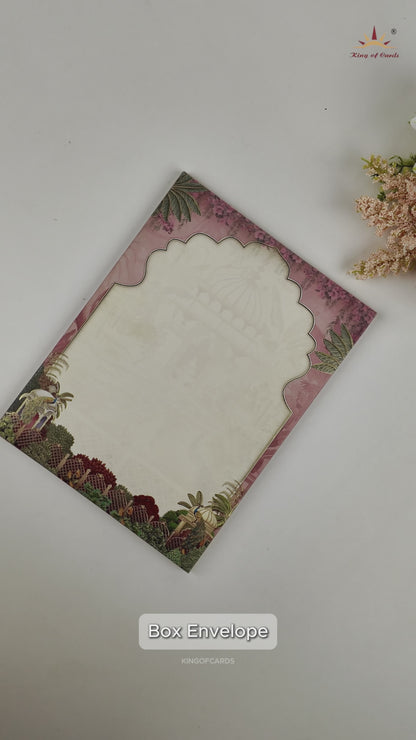 Pastel Pink Jharokha Padded Laser Cut Wedding Card - KAA05930