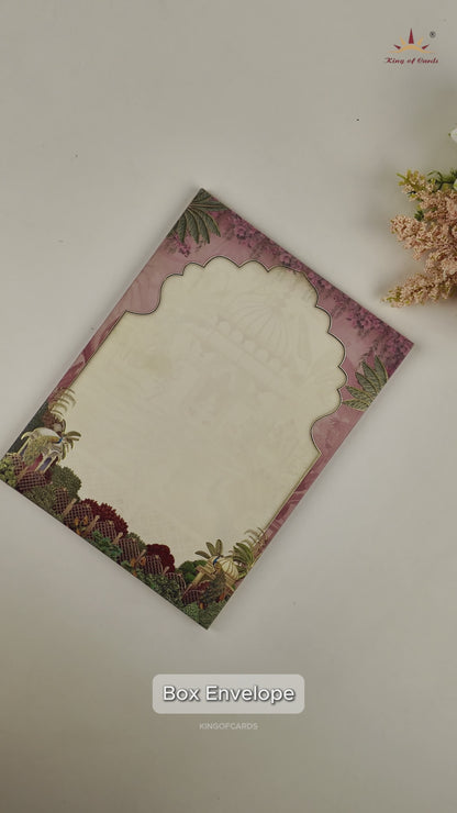 Pastel Pink Jharokha Padded Wedding Card - KAA05700