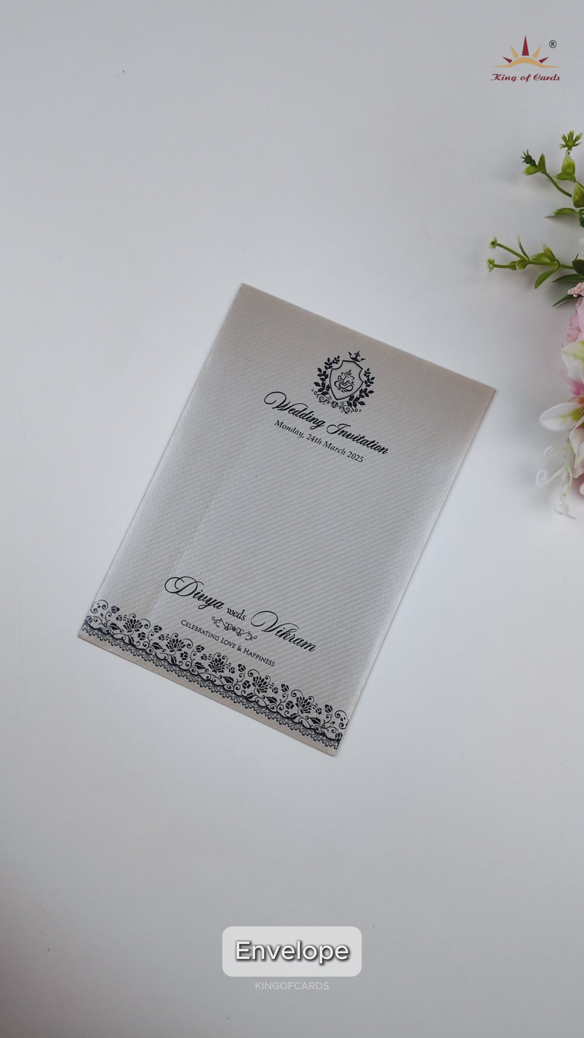 Grey Floral Single Sheet Invitation Card - KNKK551GY