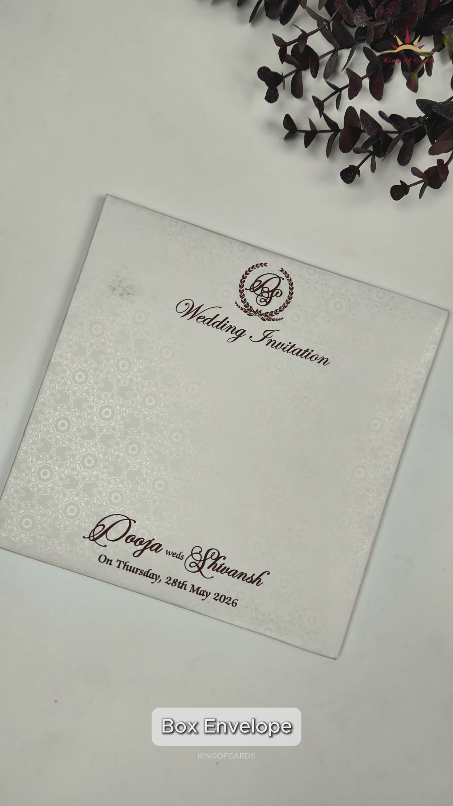 White Floral Embossed Padded Wedding Card-KRE26490