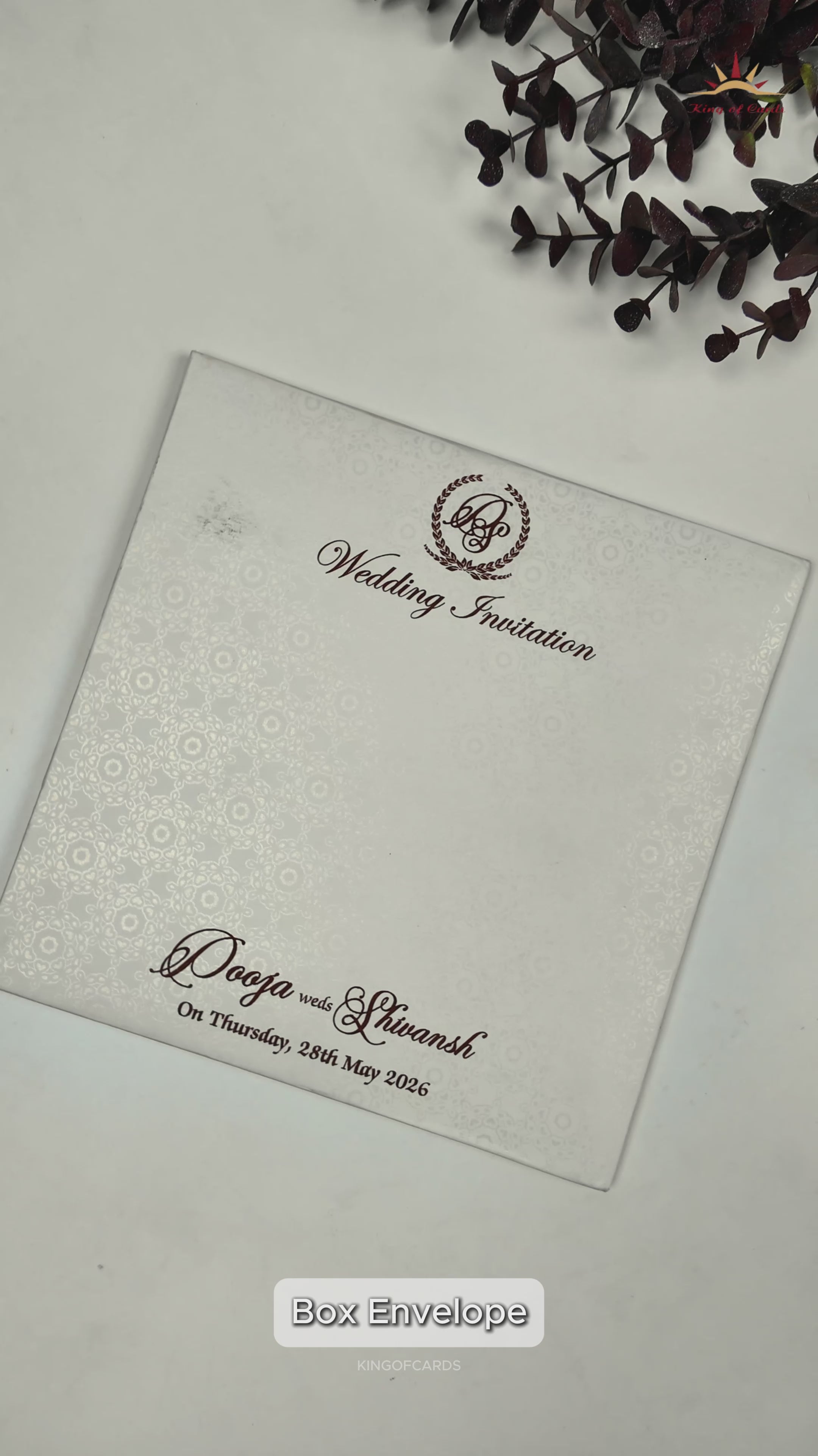 White Floral Embossed Padded Wedding Card-KRE26490