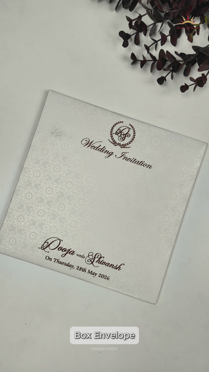 White Floral Embossed Padded Wedding Card-KRE26490