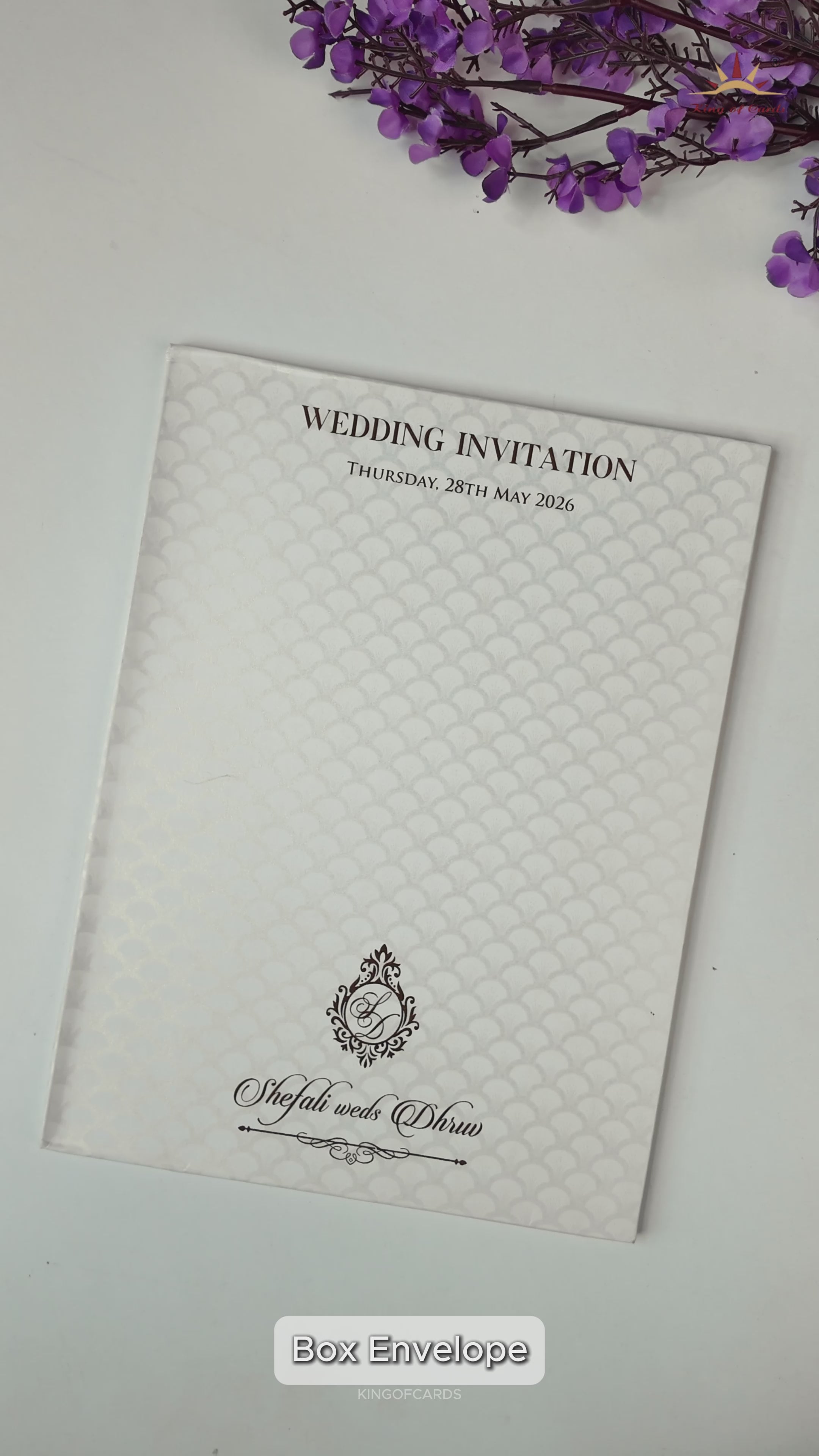 White Embossed Royal Elephant Wedding Card-KRE28420