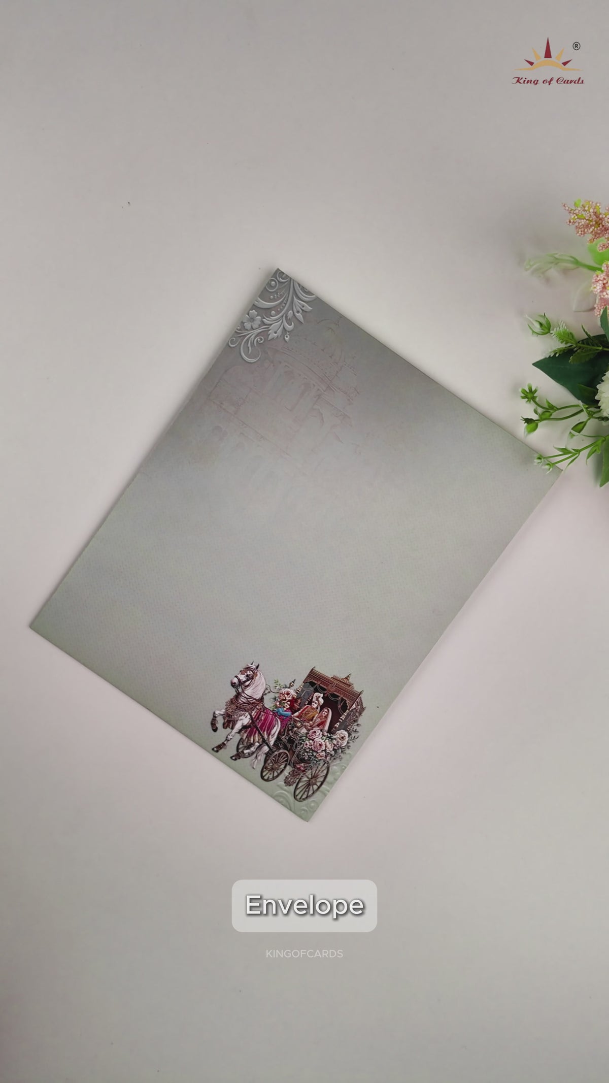 Teal Green Horse Chariot Bride Groom Wedding Card - KNKJ1164