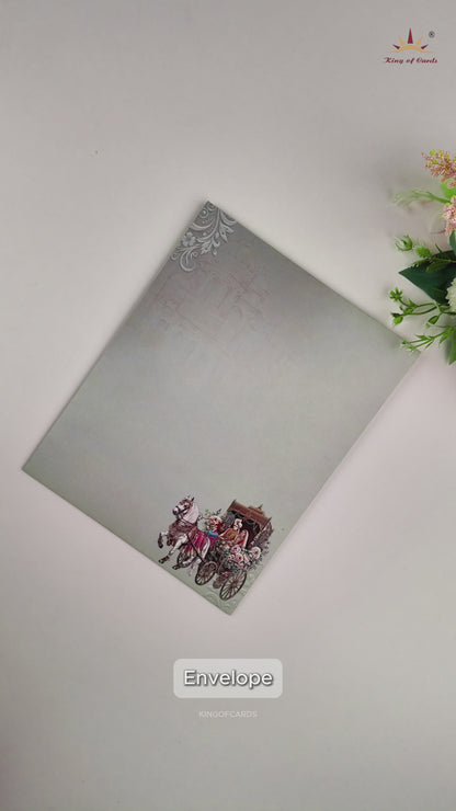 Teal Green Horse Chariot Bride Groom Wedding Card - KNKJ1164