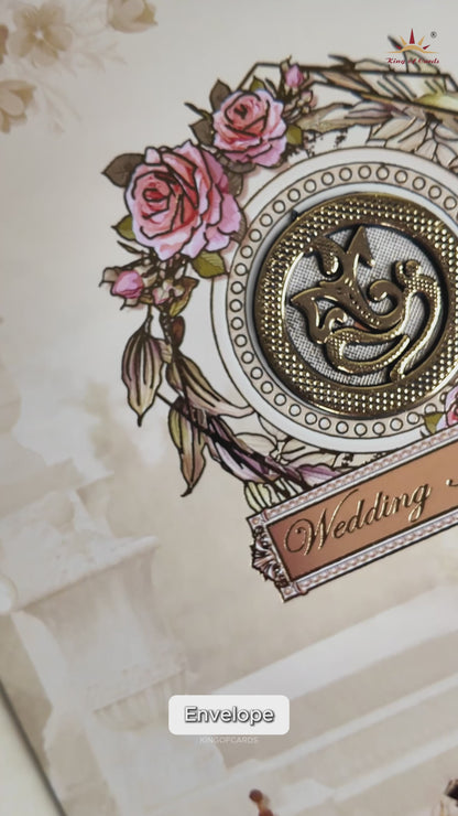 Cream Royal Horse Chariot Wedding Card - KNEP1609