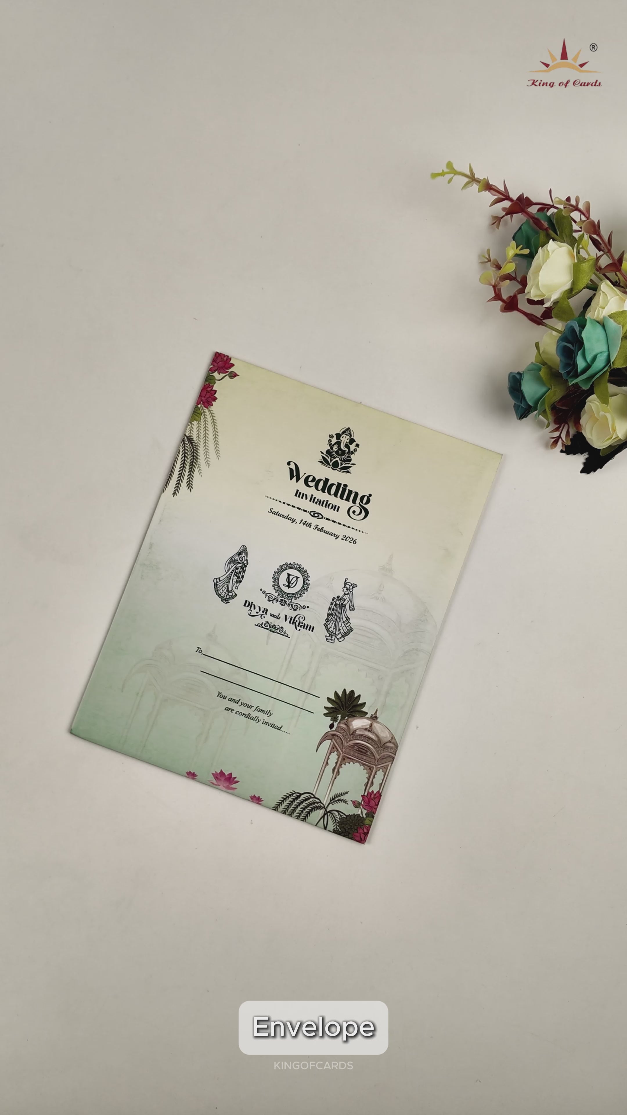 Pastel Green Lotus Wedding Card - KNTY6808