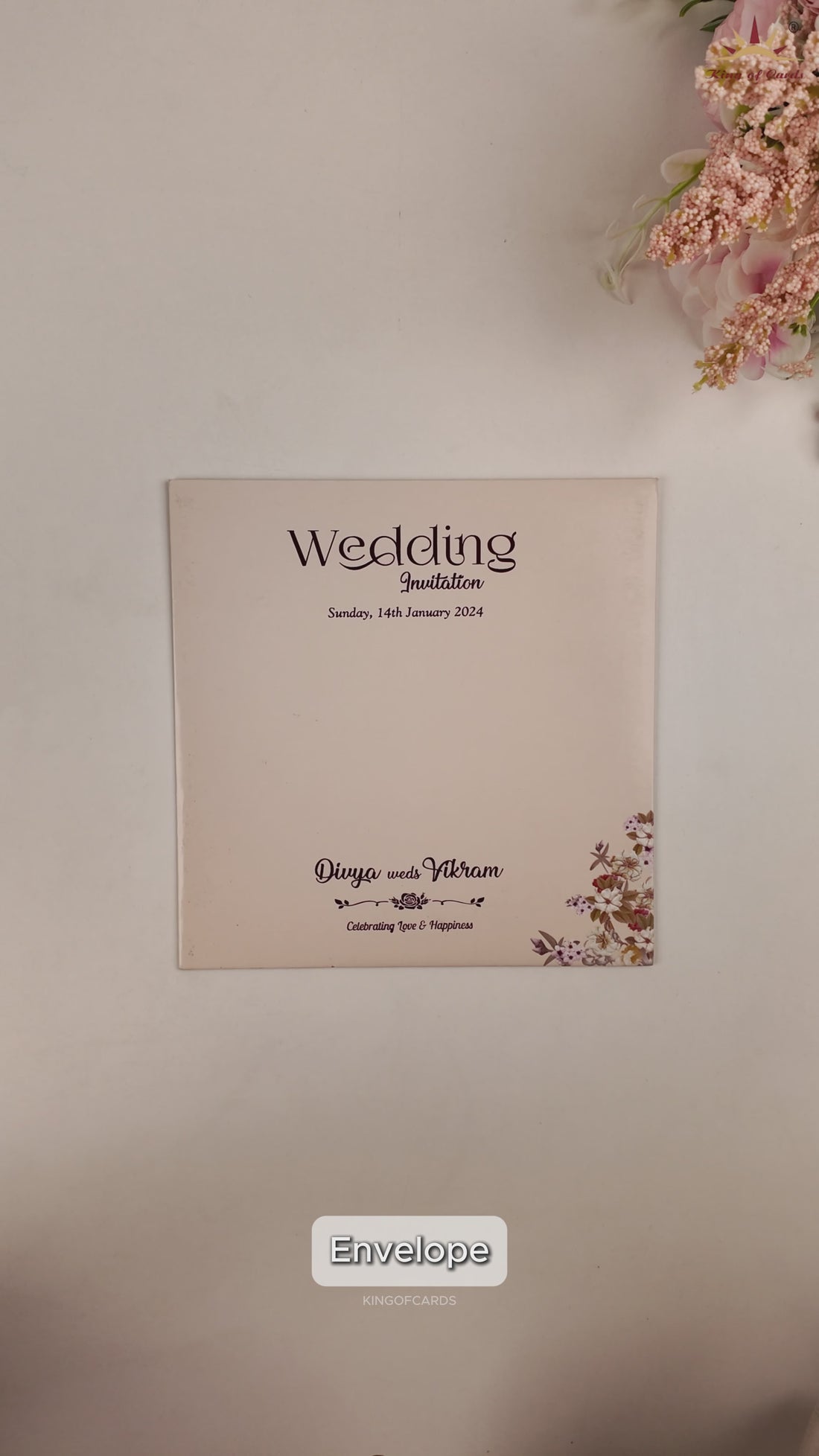 Pink Simple Floral Wedding Card - KNBY5403