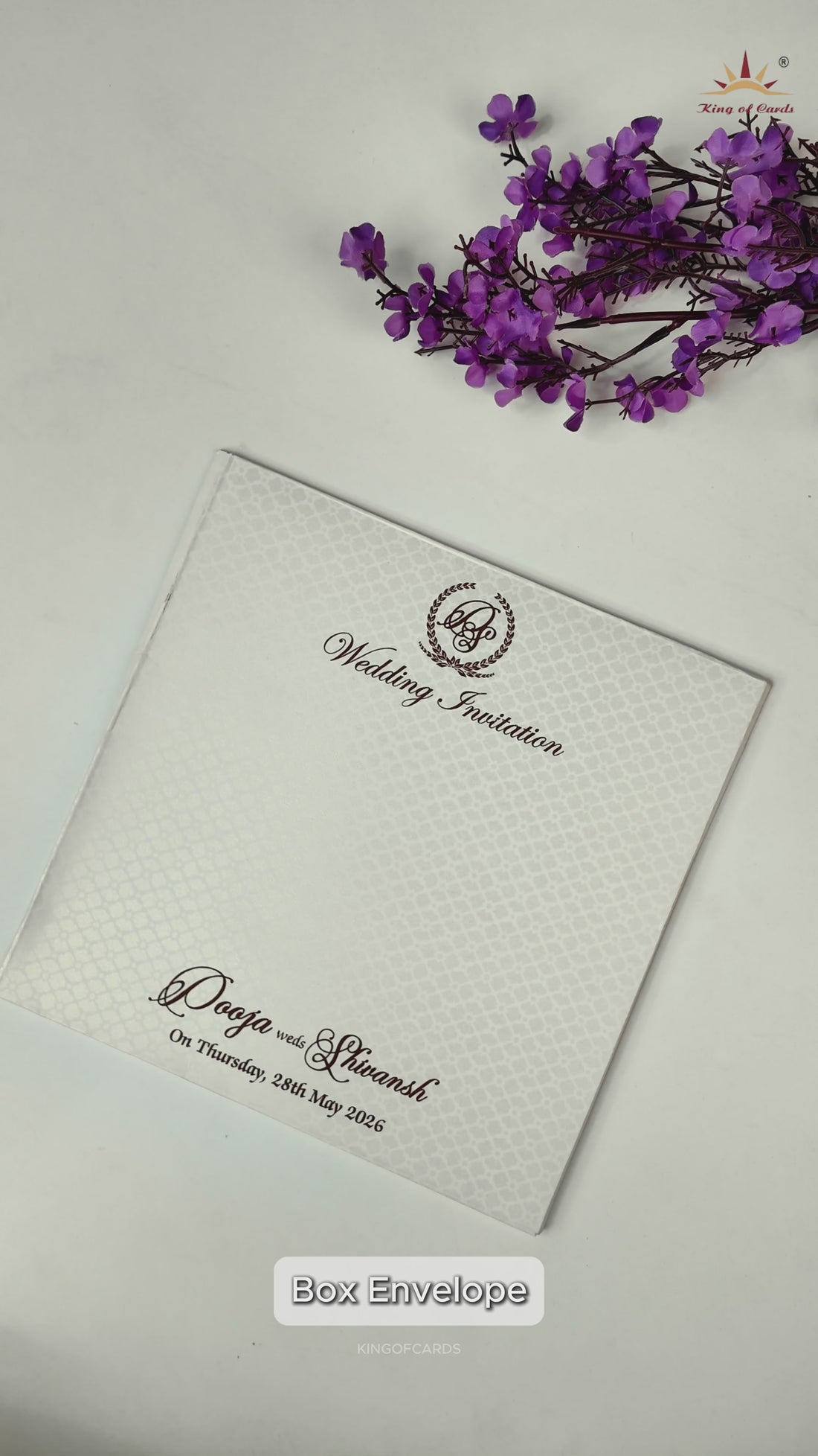 White Ganesha Floral Wedding Card-KRE27700