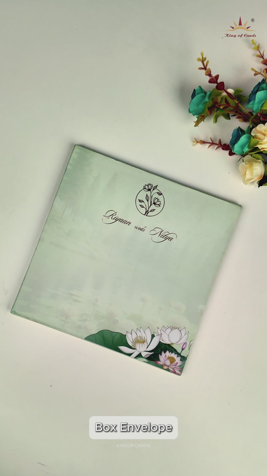Green Lotus Padded Wedding Card-KRC31160
