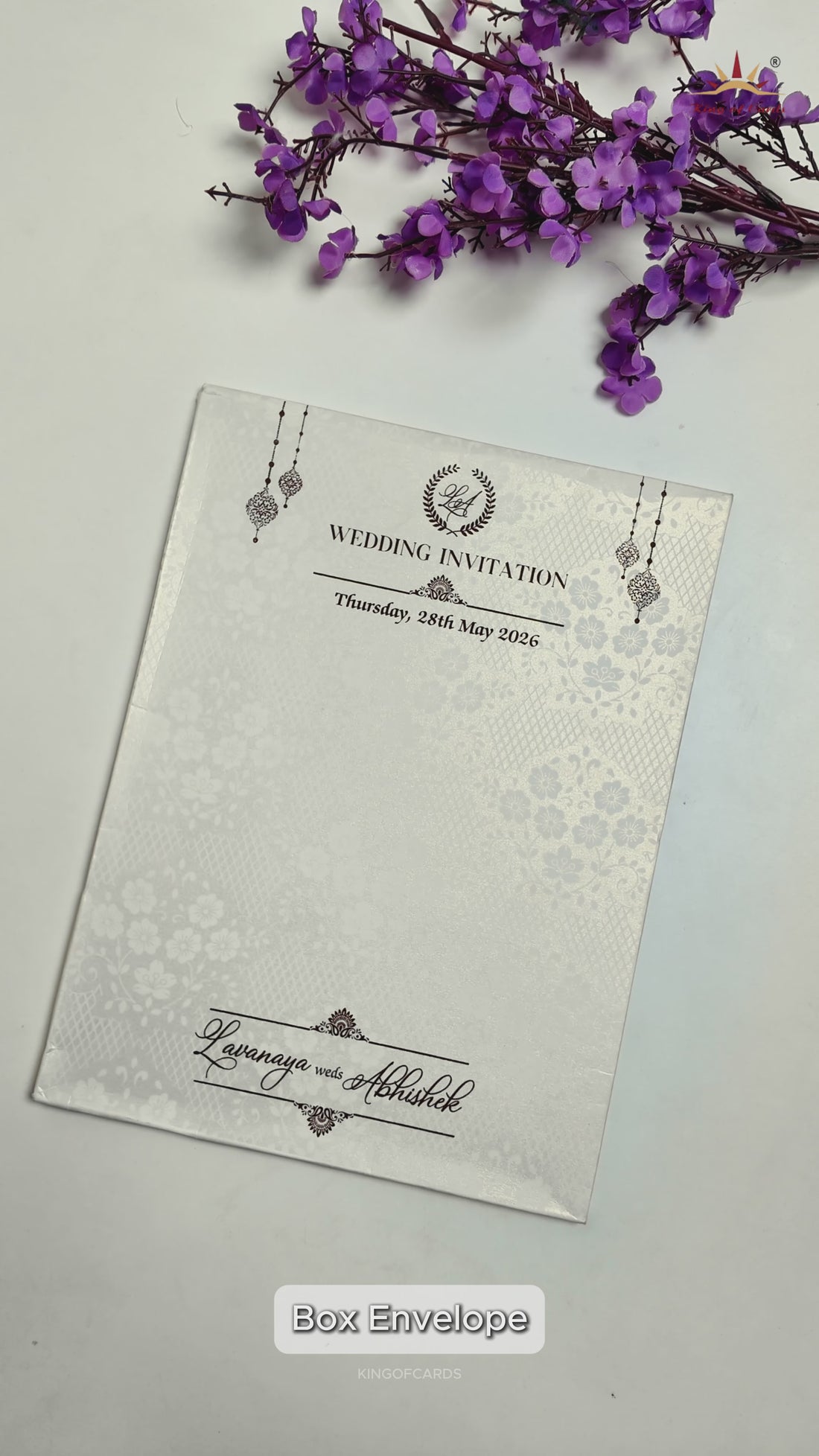 White Embossed Monogram Floral Wedding Card-KRE26870