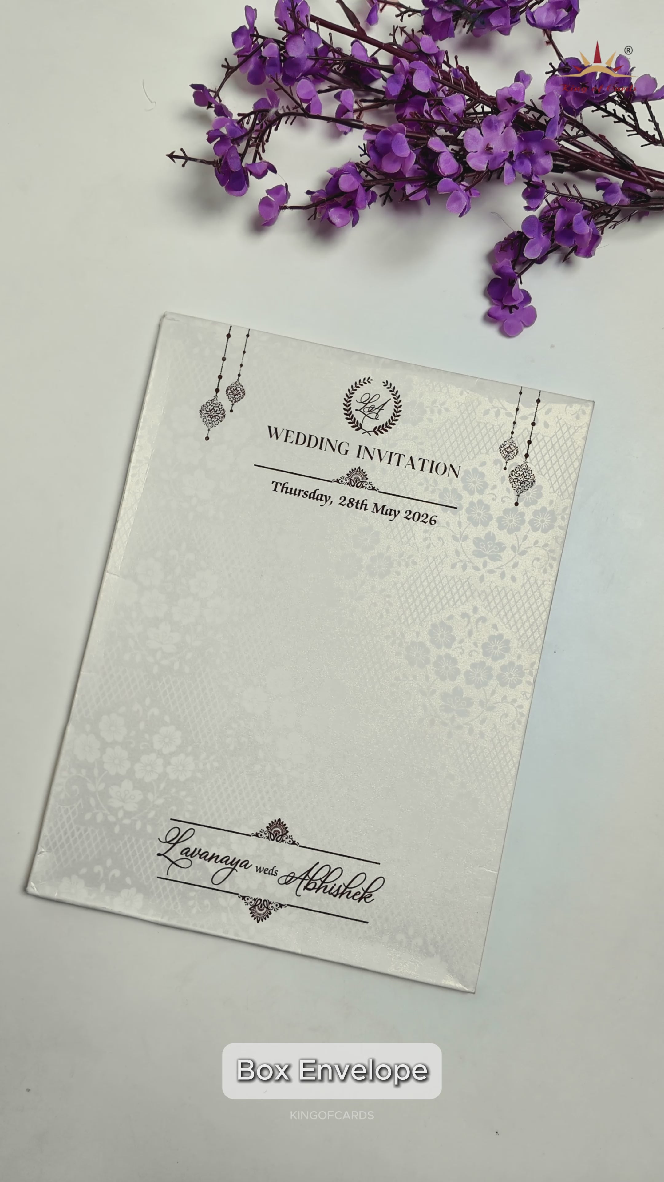 White Embossed Monogram Floral Wedding Card-KRE26870