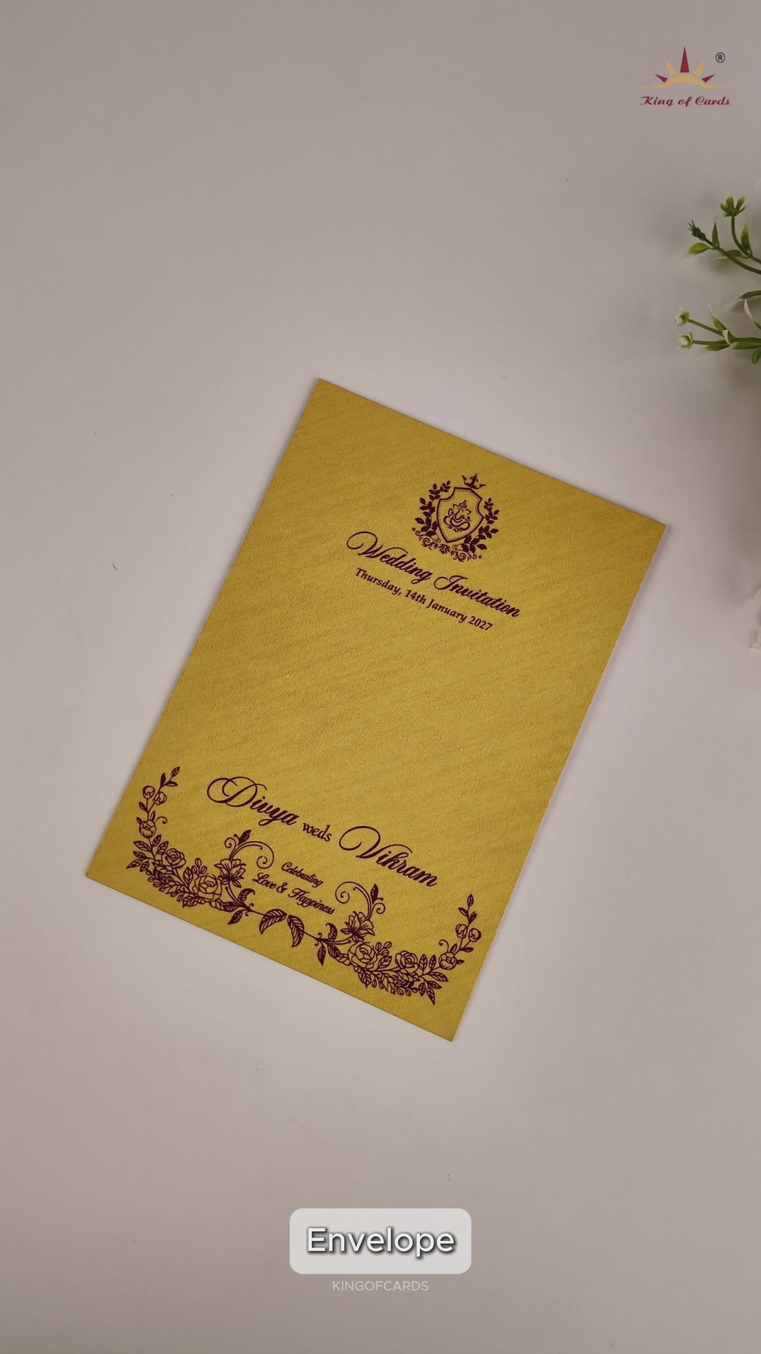 Gold Floral Single Sheet Invitation Card - KNKT552G