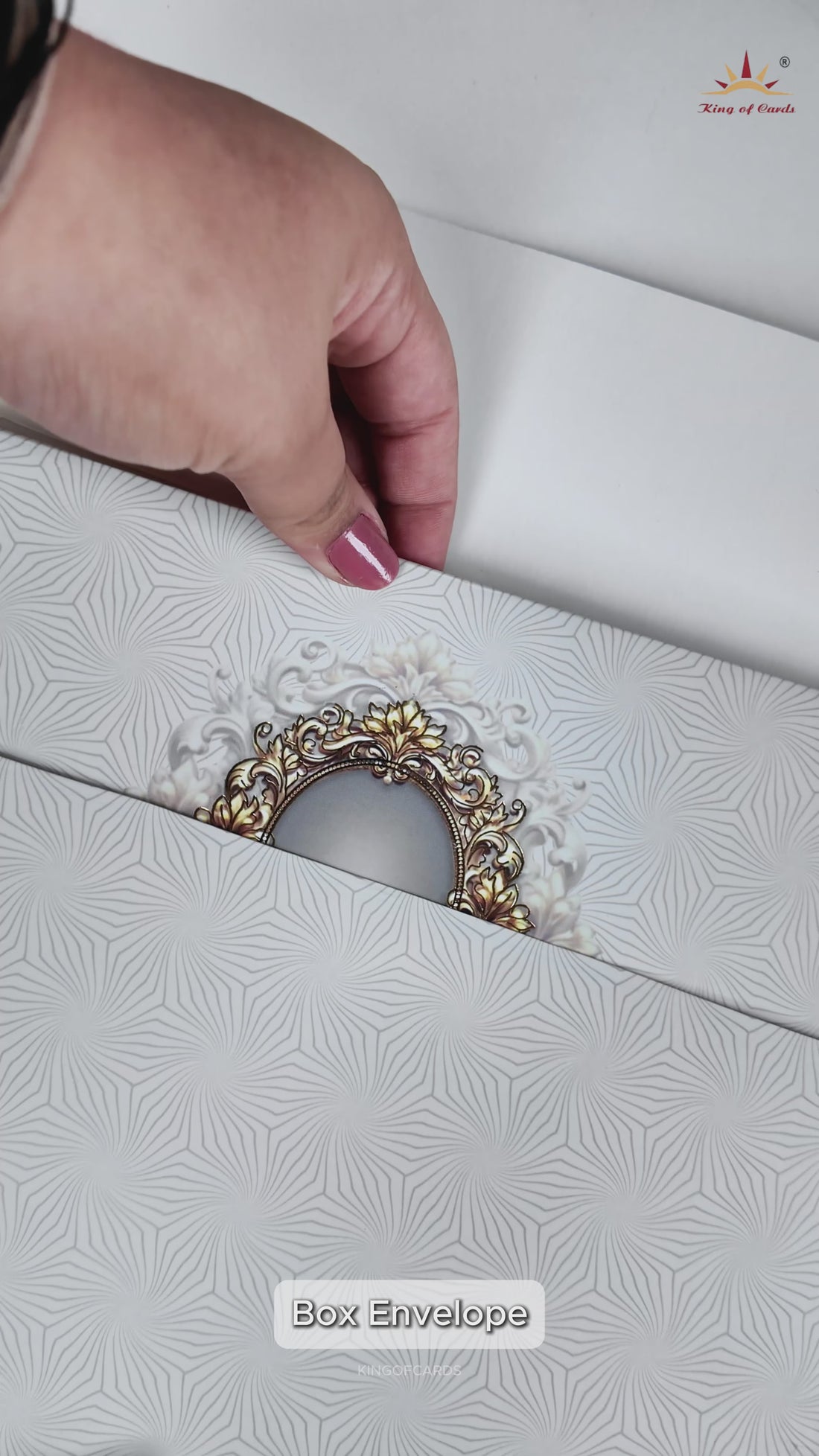 Grey Floral Gold Frame Padded Wedding Card-KRE27990