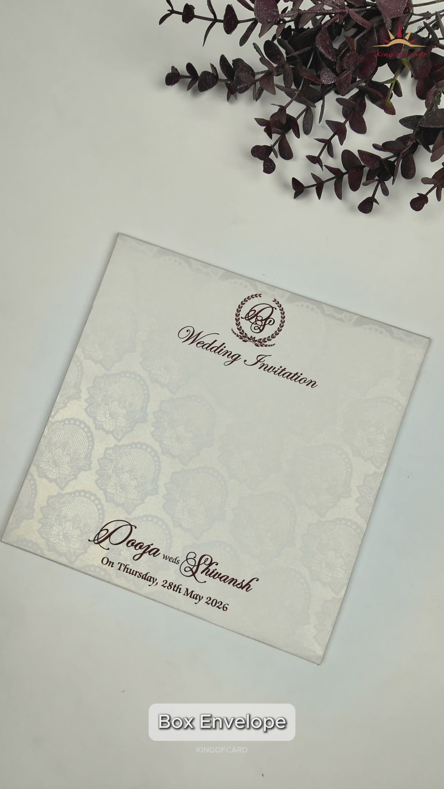 White Gold Floral Padded Wedding Card-KRE27570