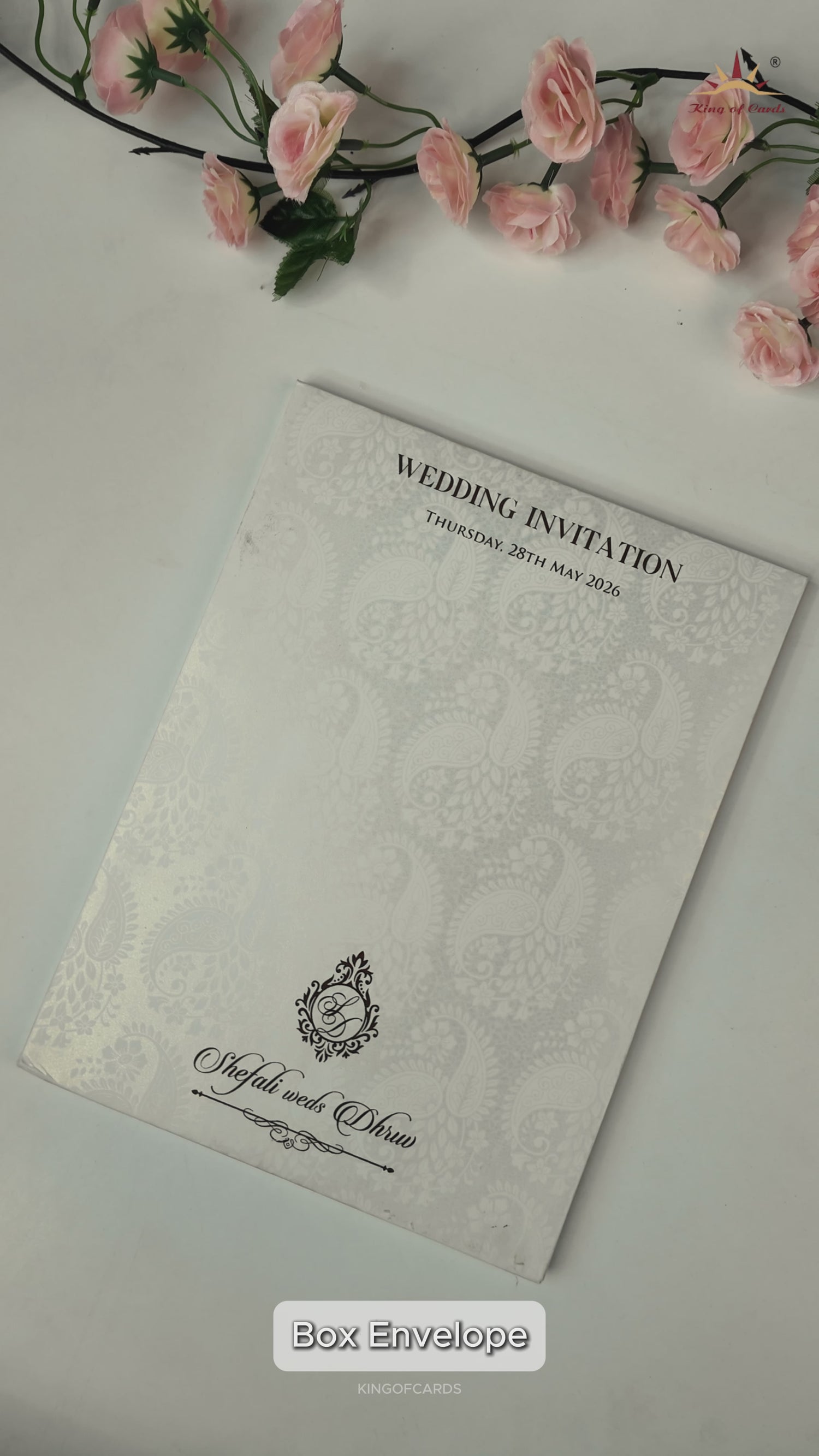 White Floral Ganesha Padded Wedding Card-KRE28170