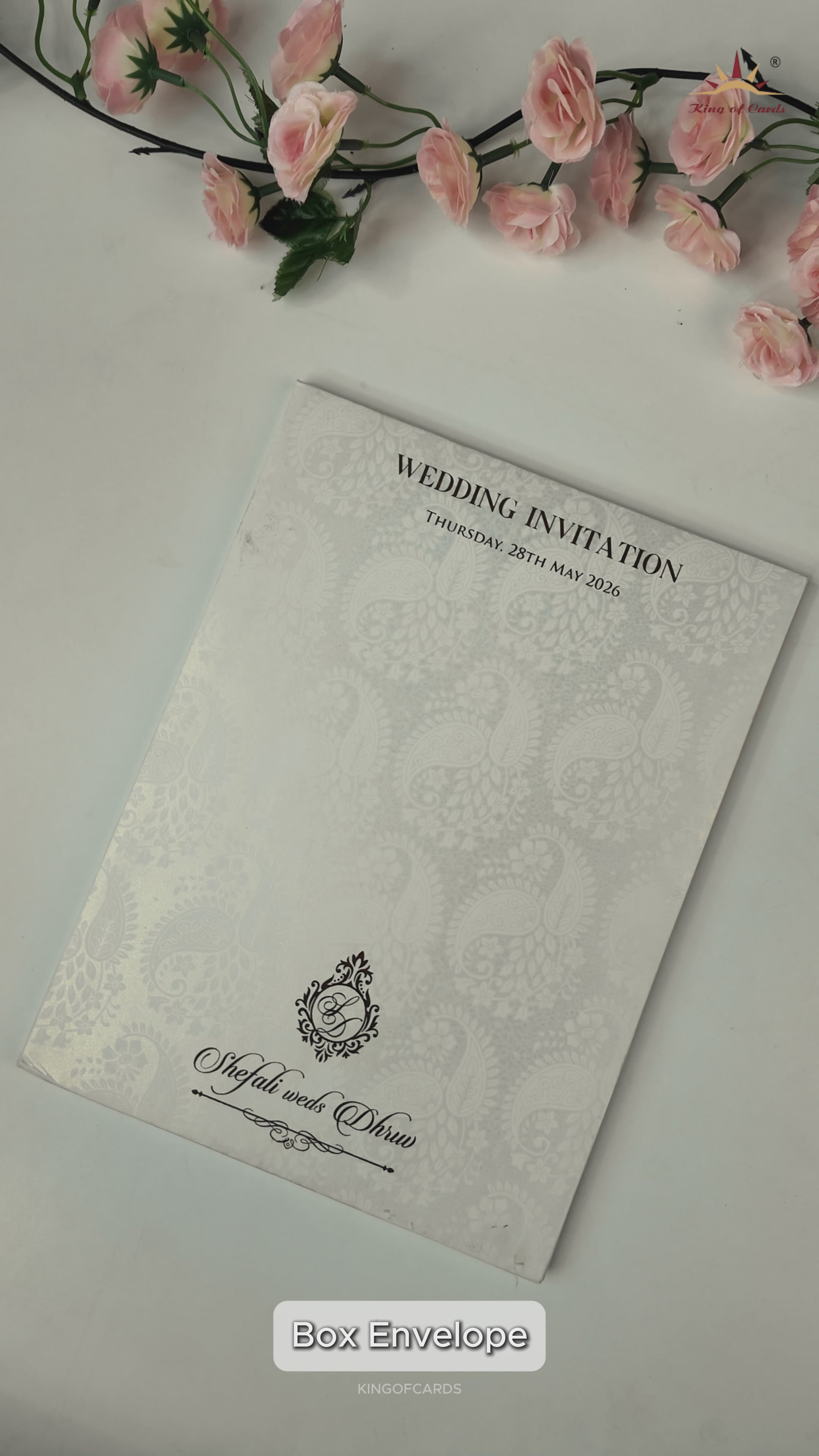 White Floral Ganesha Padded Wedding Card-KRE28170