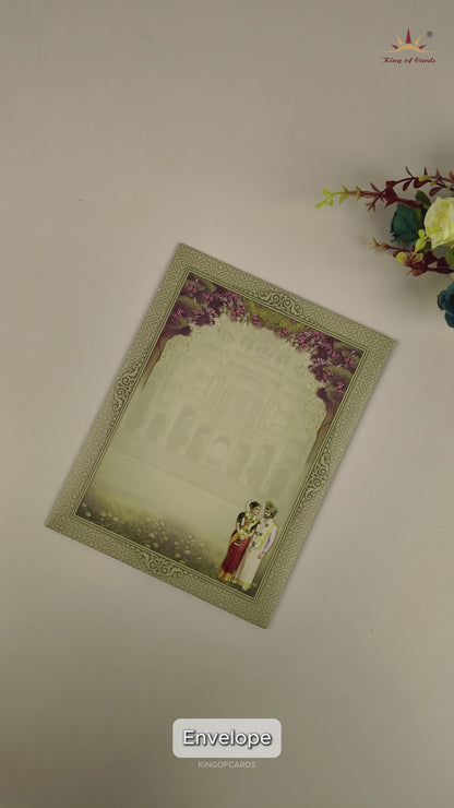 Sand Bride &amp; Groom and chariot Wedding Card-KNKC4080