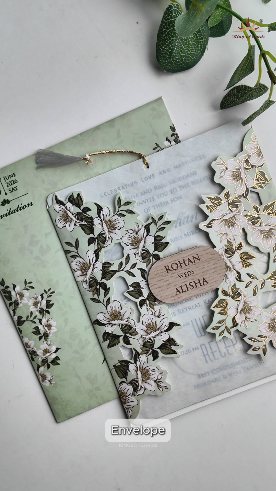 Mint Green White Floral Laser Cut Wedding Card-KFR16170