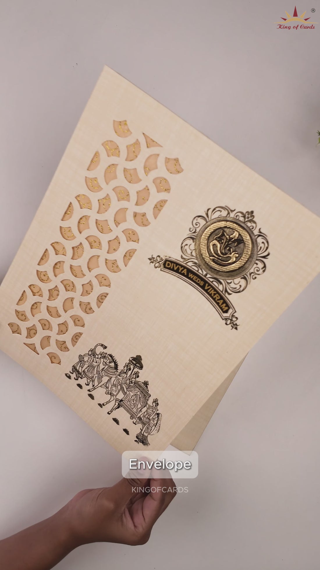 Sandal Laser-Cut Floral Wedding Card - KNK9402S