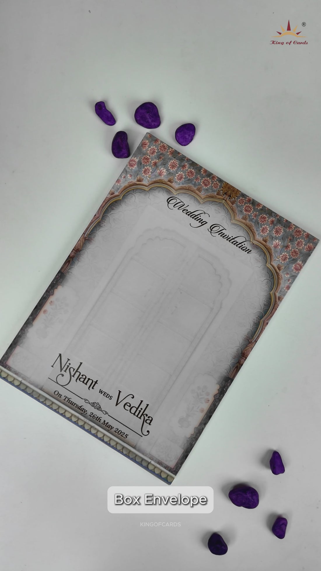 Royal Arch Palace Door Padded Wedding Card-KRE27890