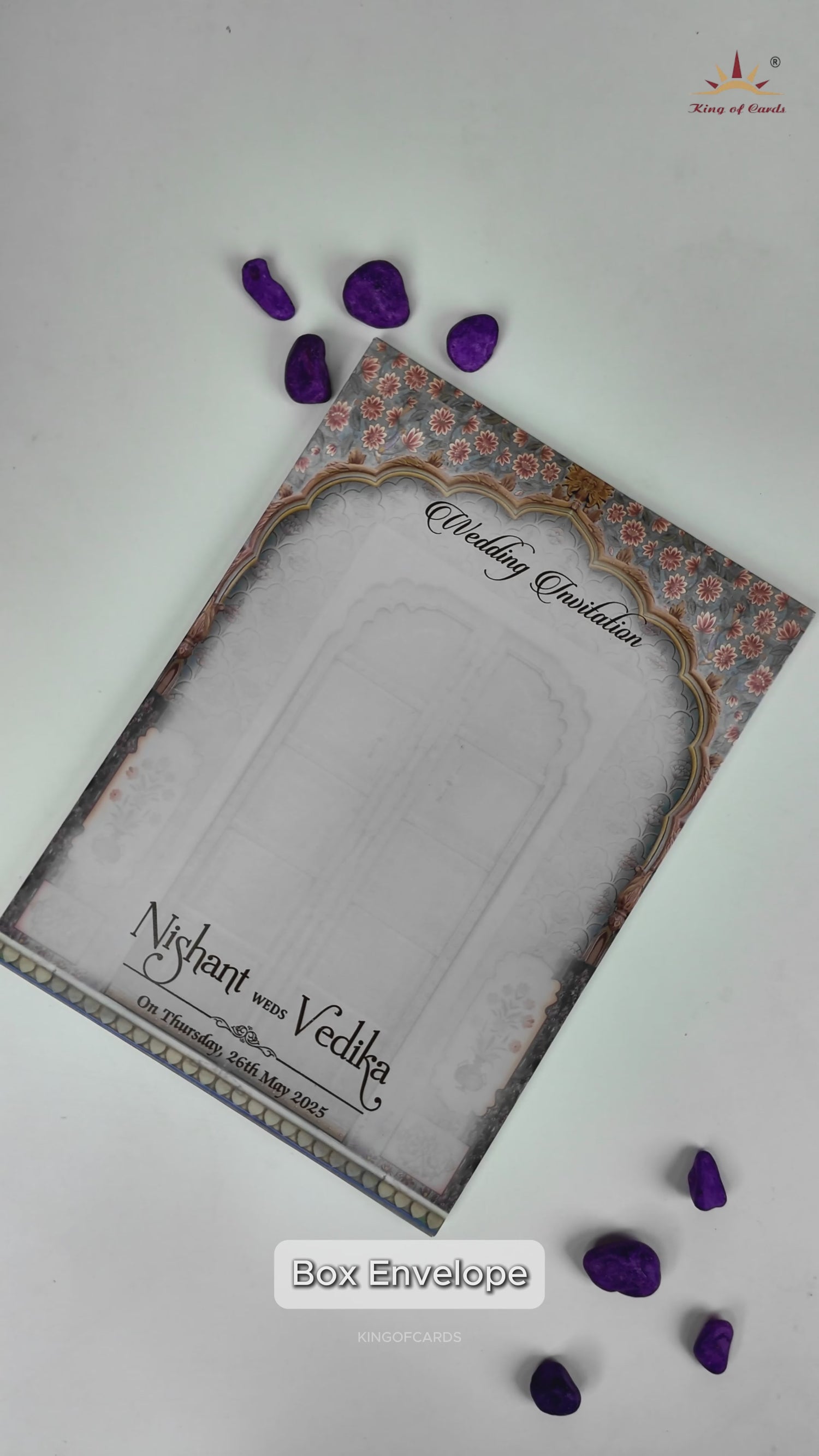 Royal Arch Palace Door Padded Wedding Card-KRE27890